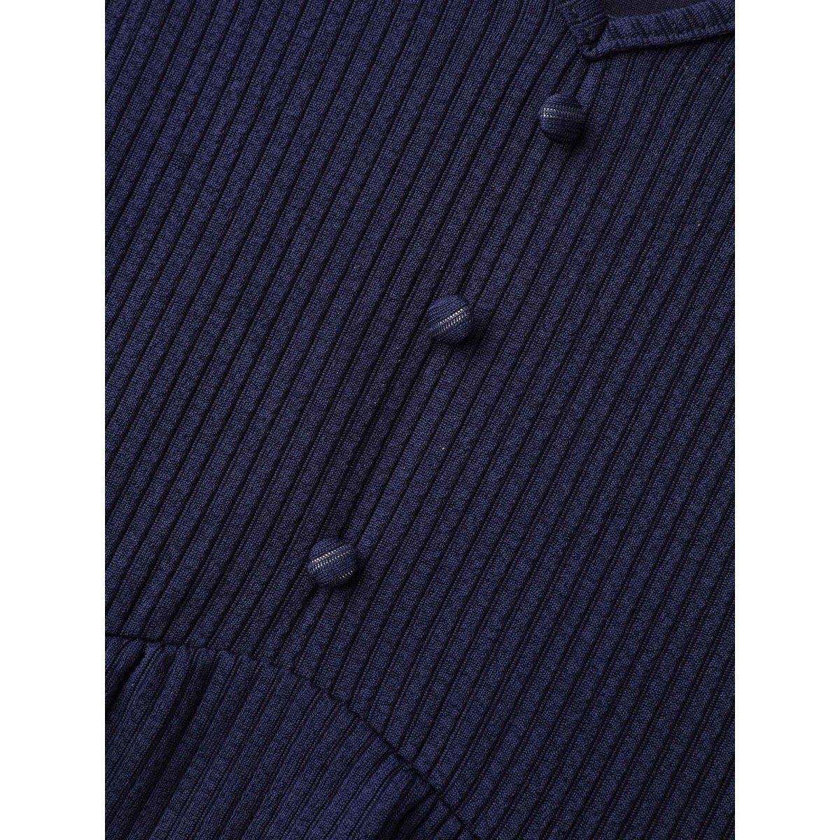 Plus Size Pit Strip Pocket Waist-Cinching Midi Dress DarkBlue Women Elegant Woven ribbon&lace trim V-neck Long Sleeve Curvy BloomChic 28/5X Product Image