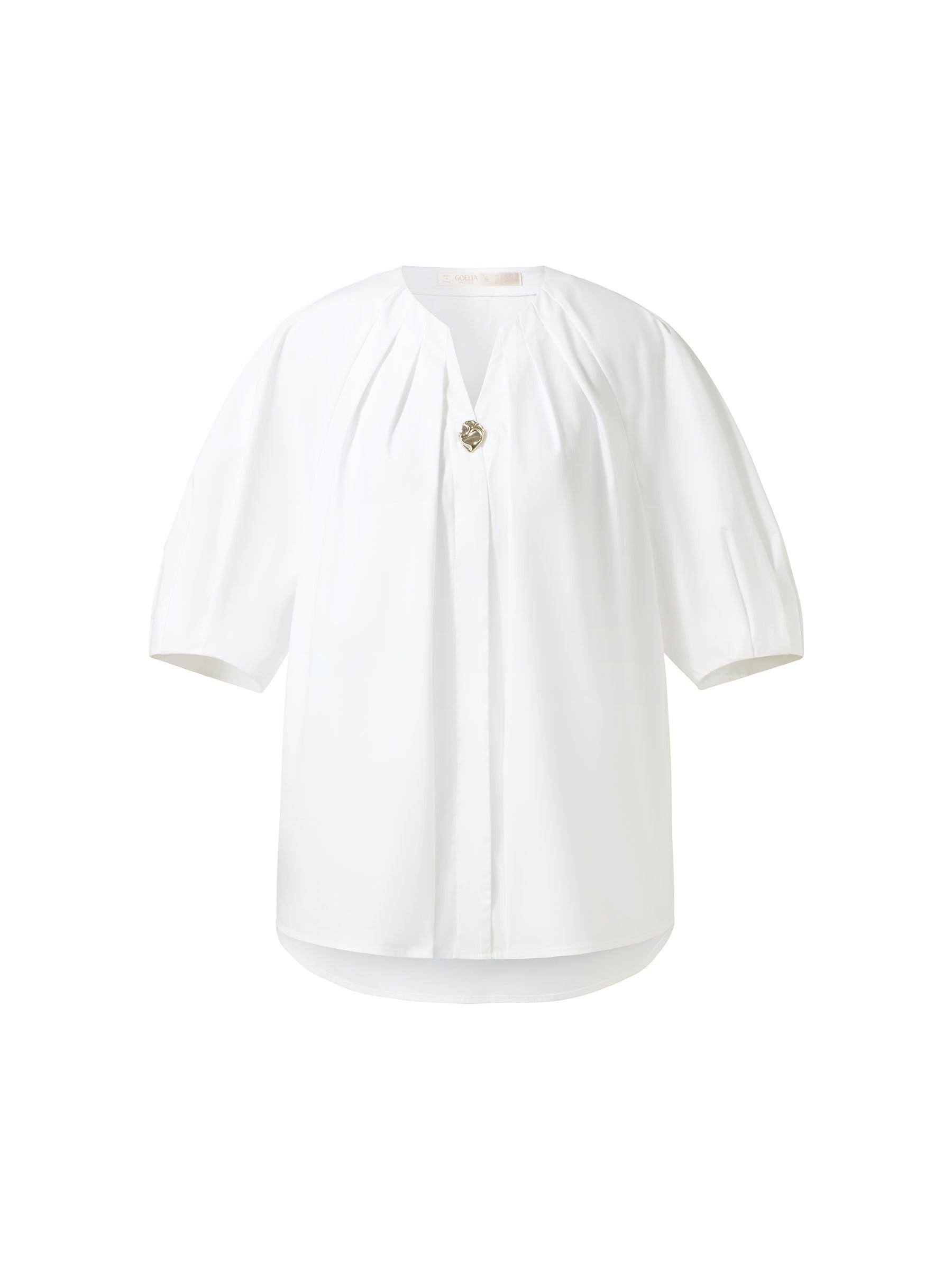 Volume Sleeve Women Pleat Neck Blouse Product Image