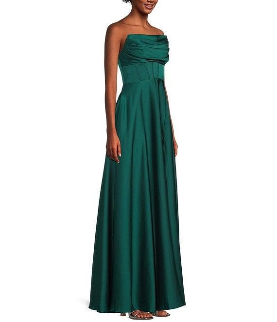 B. Darlin Strapless Cowl Neck Corset Pleated Dress Product Image