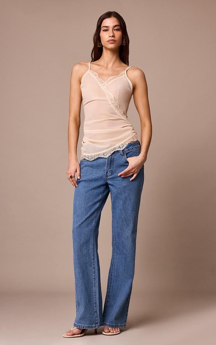 Cream Chiffon Wrap Detail Lace Trim Cami Product Image