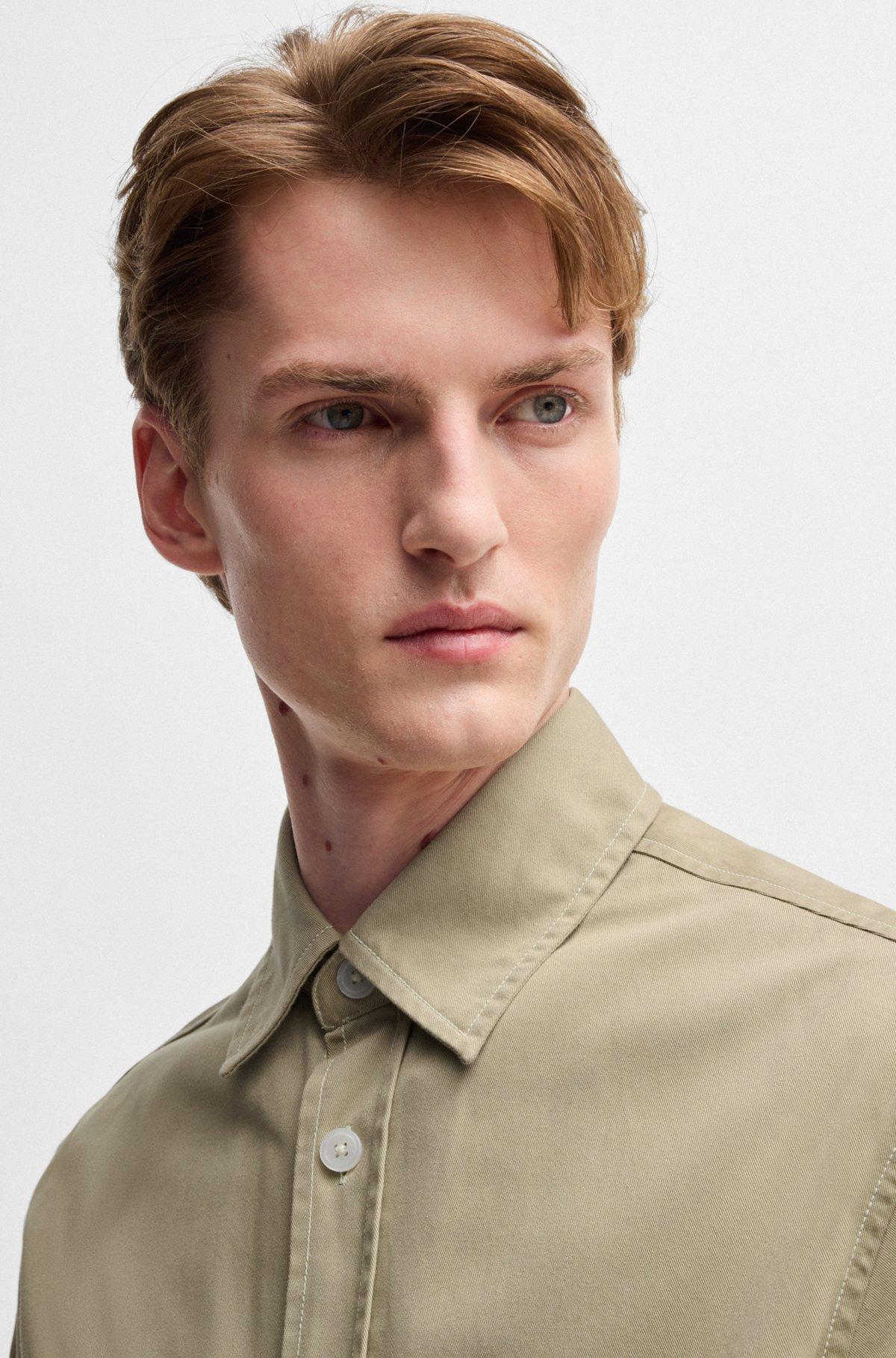 BOSS - Relaxed-fit shirt in cotton twill - Light Beige Product Image