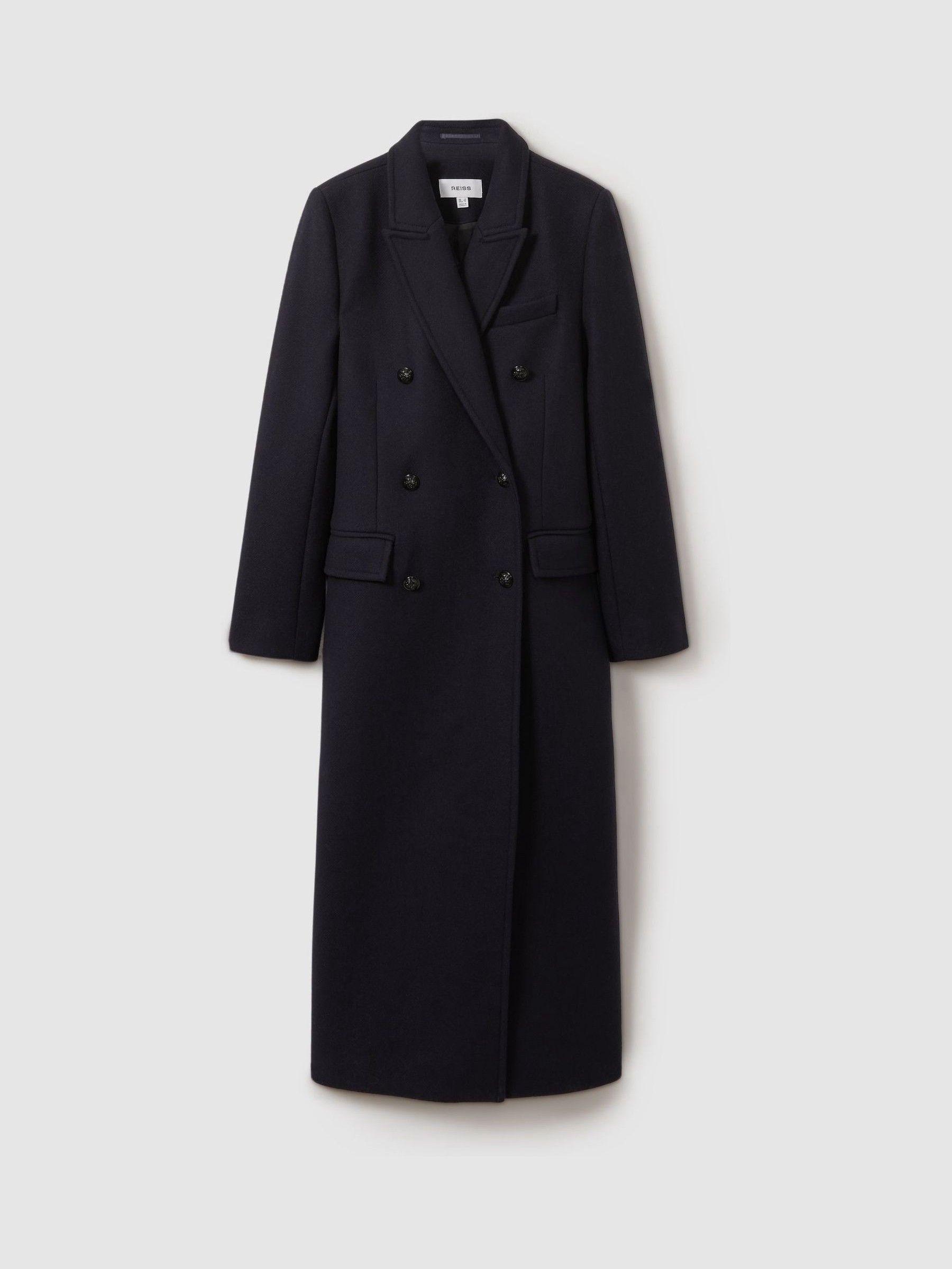 Wool-blend Twill Double-Breasted Coat in Navy Product Image