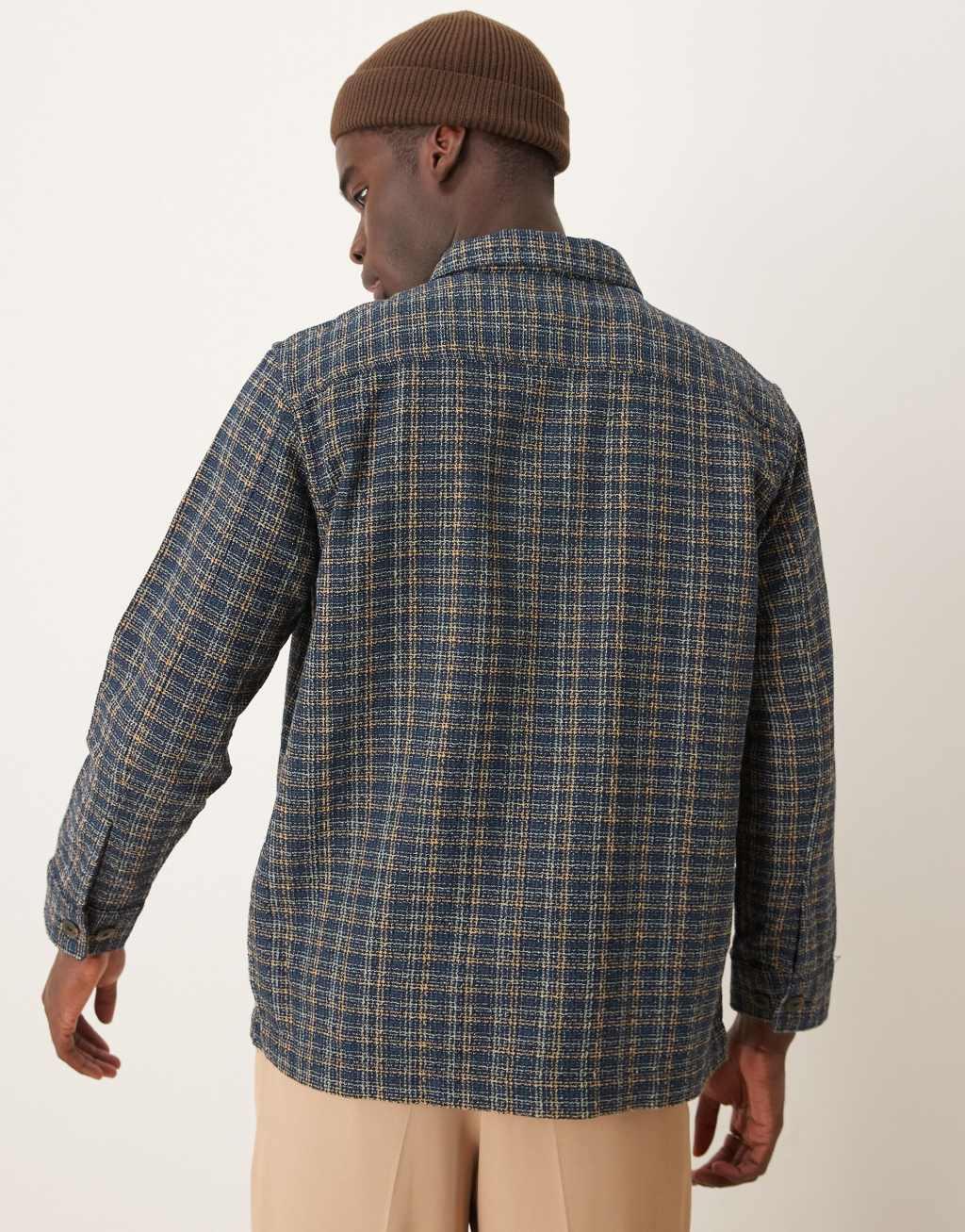 Selected Homme oversized boxy textured overshirt in blue mix Product Image