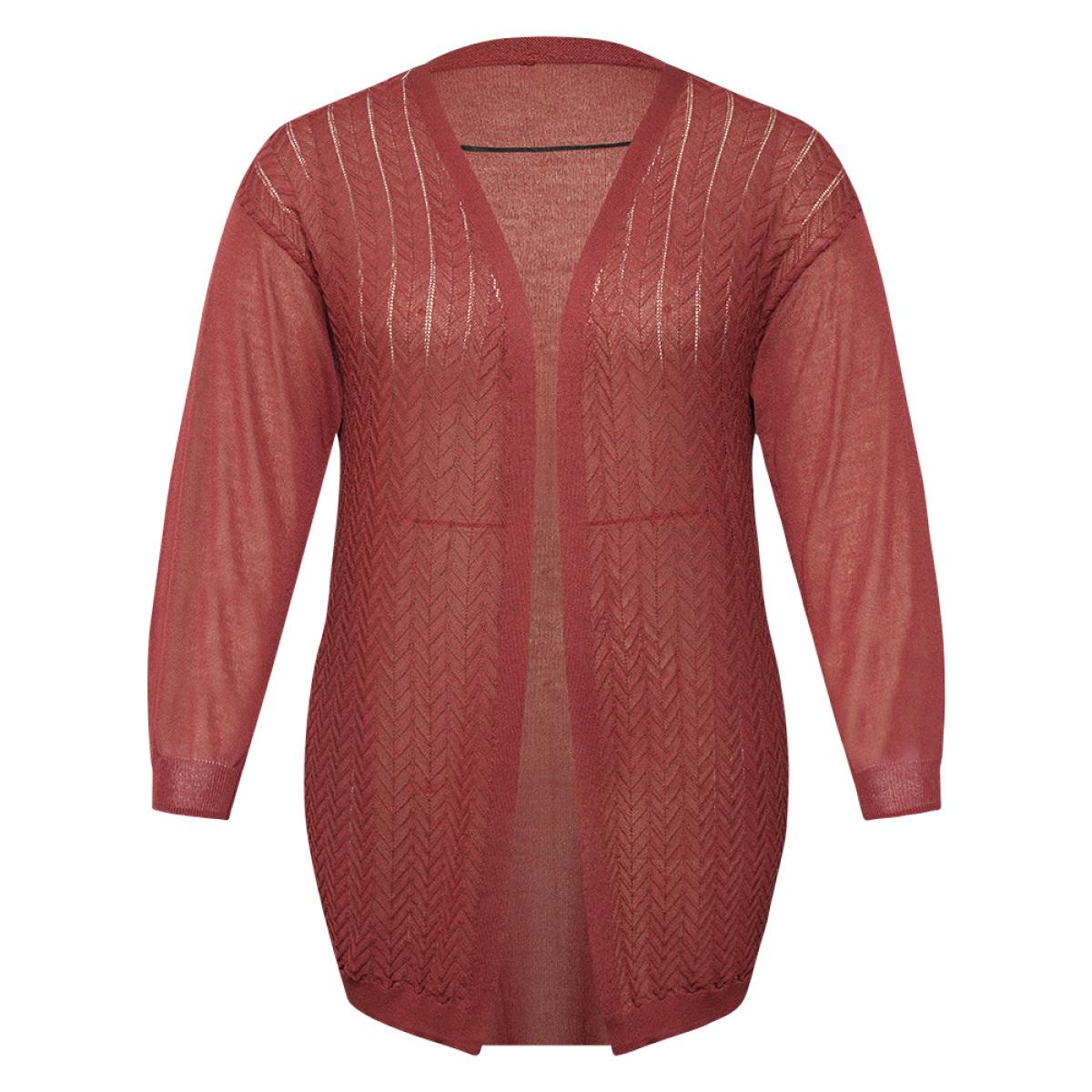 Plus Size Geometric Plisse Patchwork Loose Open Front Cardigan Russet Women Casual Loose Long Sleeve Everyday Cardigans BloomChic 30/6X Product Image