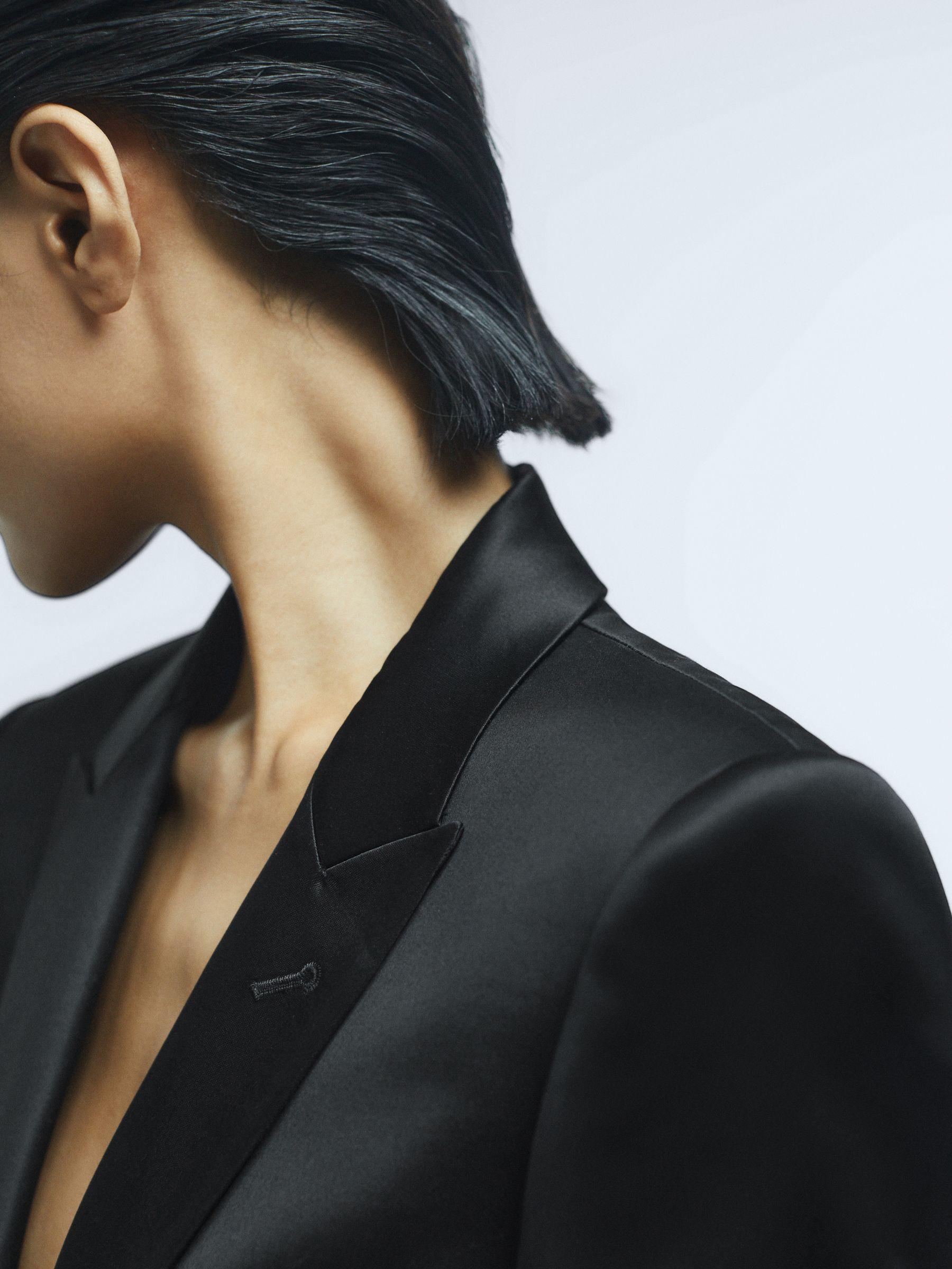 Satin Single Breasted Blazer in Black Product Image