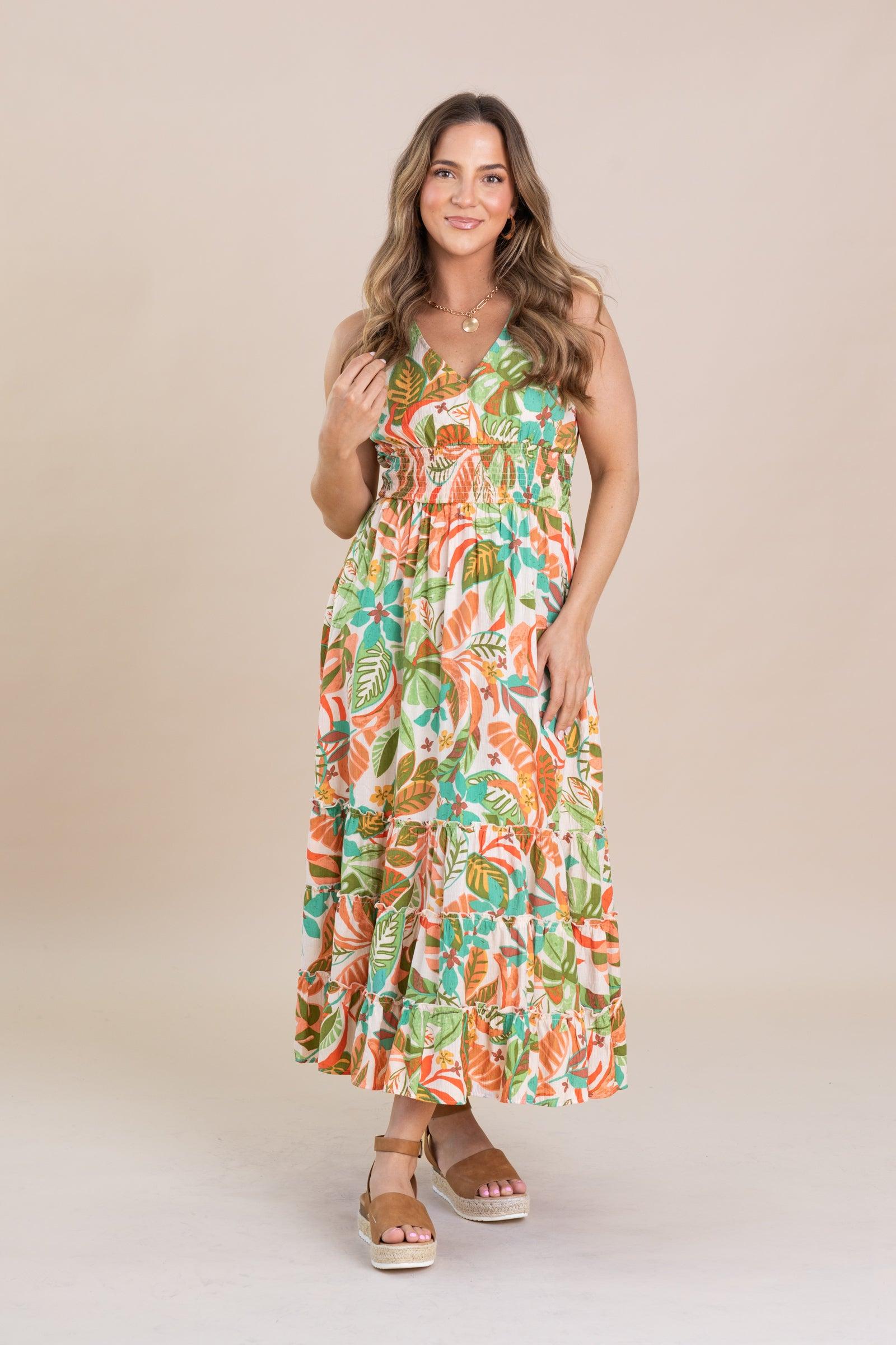 Sage Printed Peach Blossom Maxi Dress Product Image