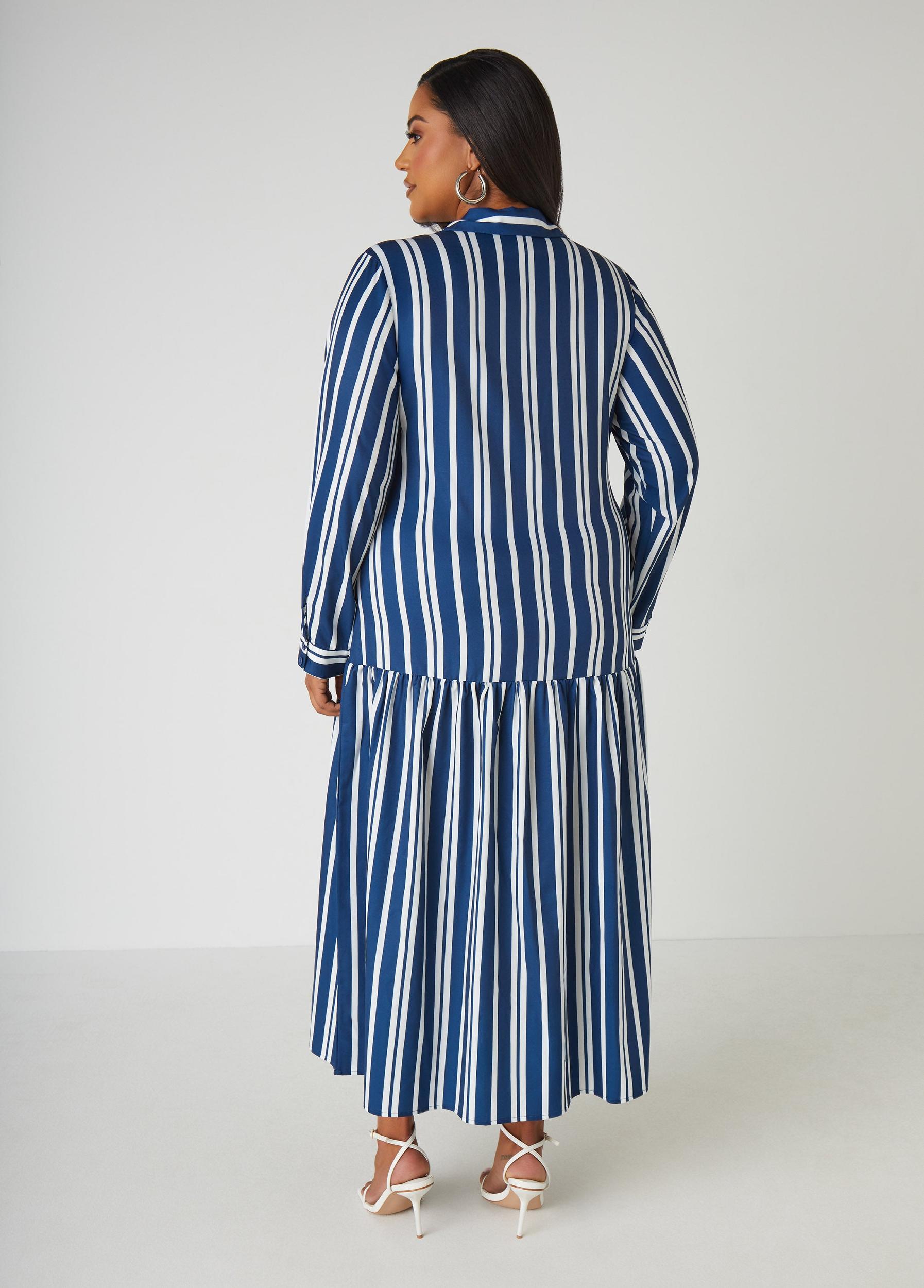 Striped Drop Waist Shirtdress Product Image