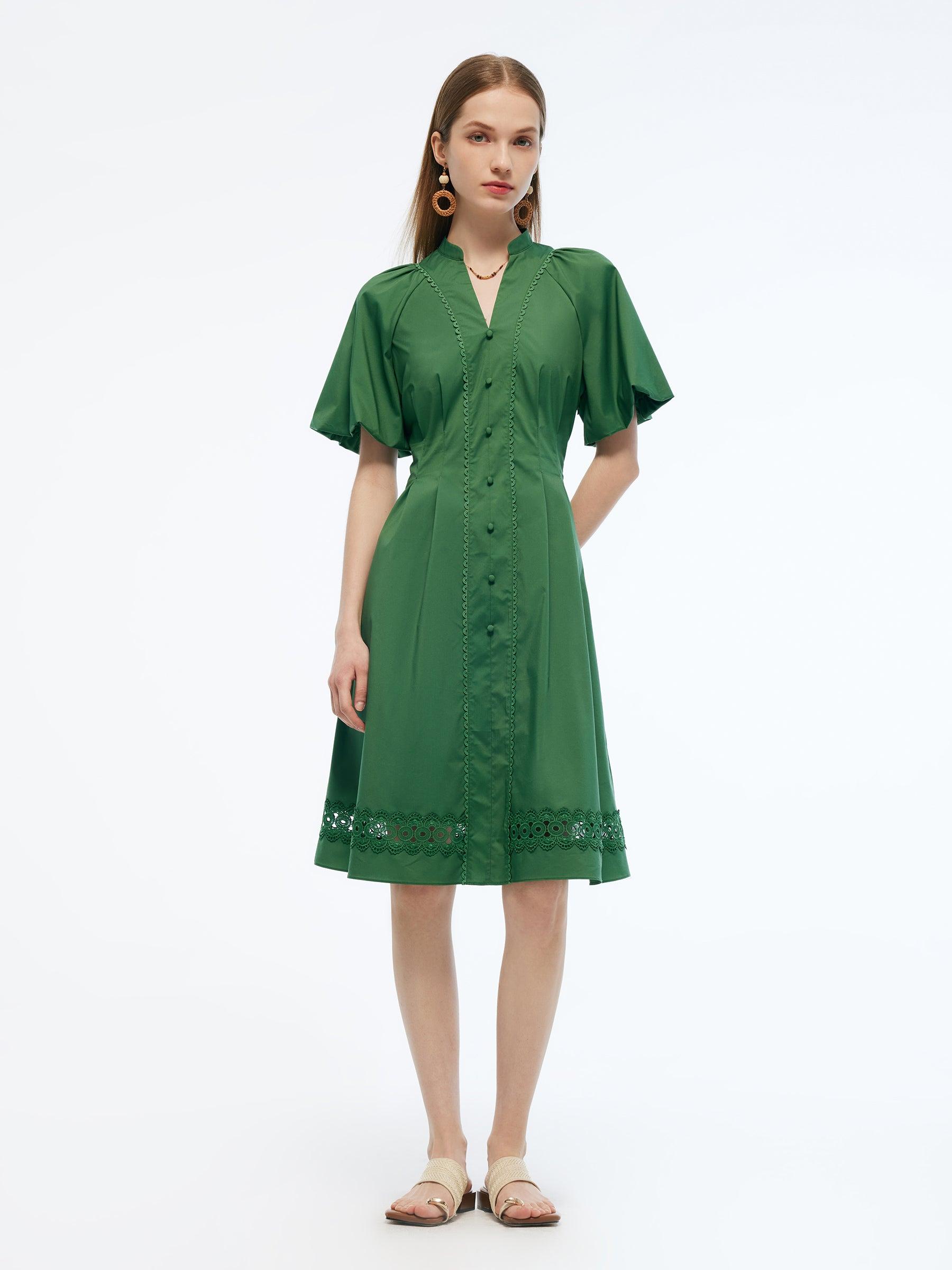 Gathered Waist Puff Sleeve Women Midi Dress Product Image