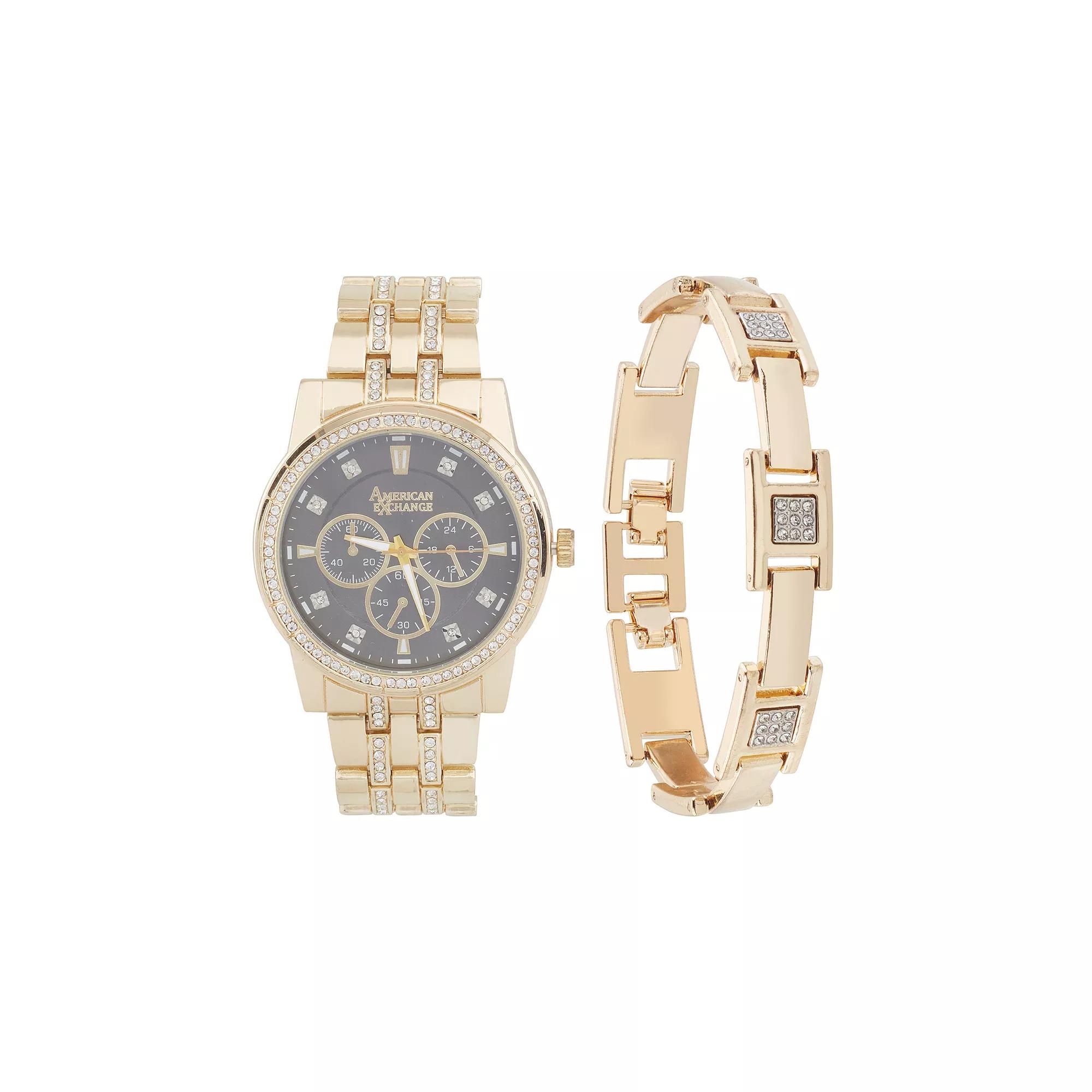 American Exchange Men's Two Tone Chronograph Watch & Bracelet Set,  Product Image