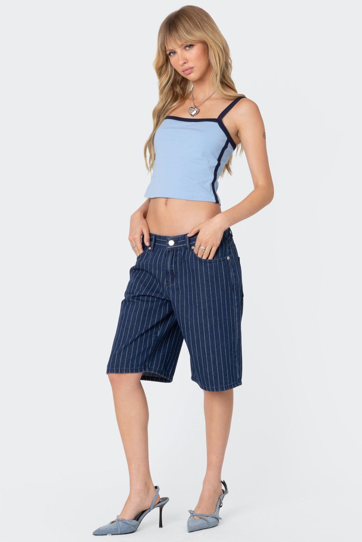 Pinstripe Denim Bermuda Shorts Product Image