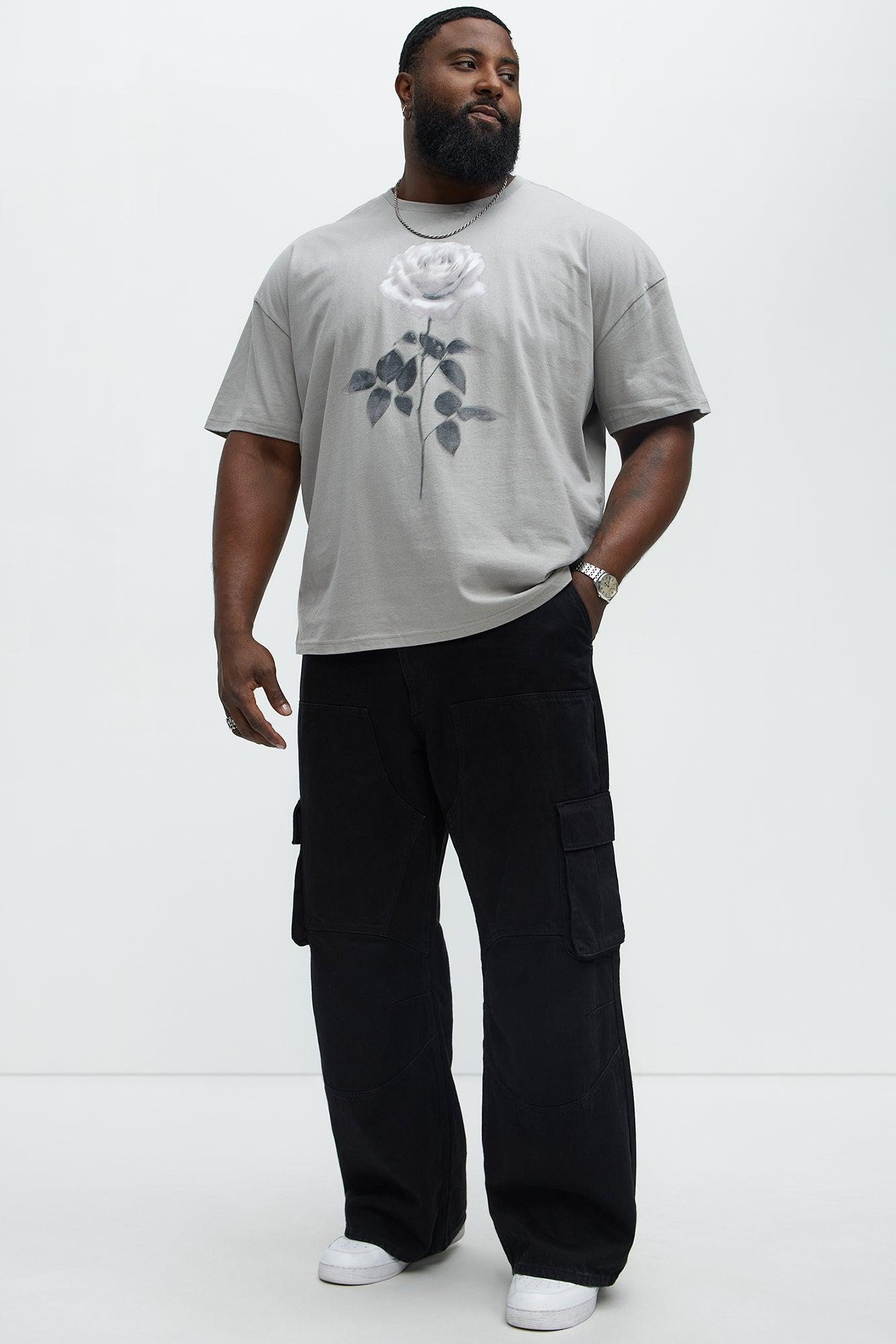 Single Rose Oversized Short Sleeve Tee - Grey Product Image