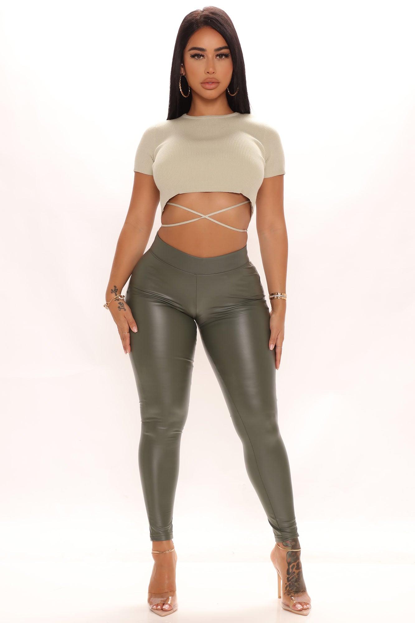 Liliana Faux Leather Leggings - Olive Product Image