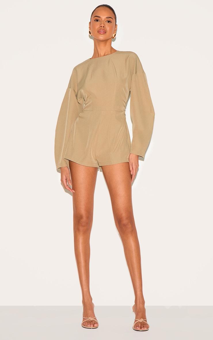  Stone Tailored Woven High Neck Cocoon Sleeve Romper Product Image