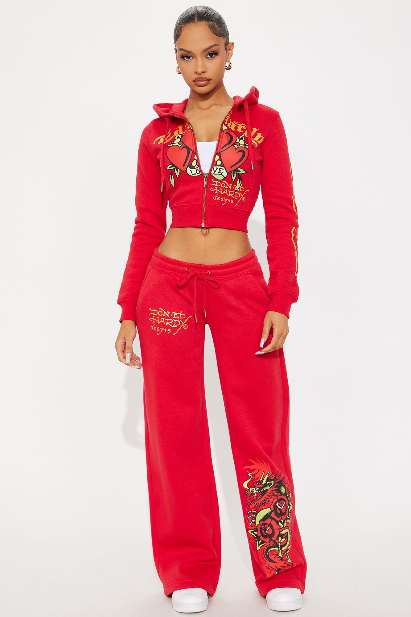 Ed Hardy Dragon Heart Front Zip Hoodie - Red Female Product Image