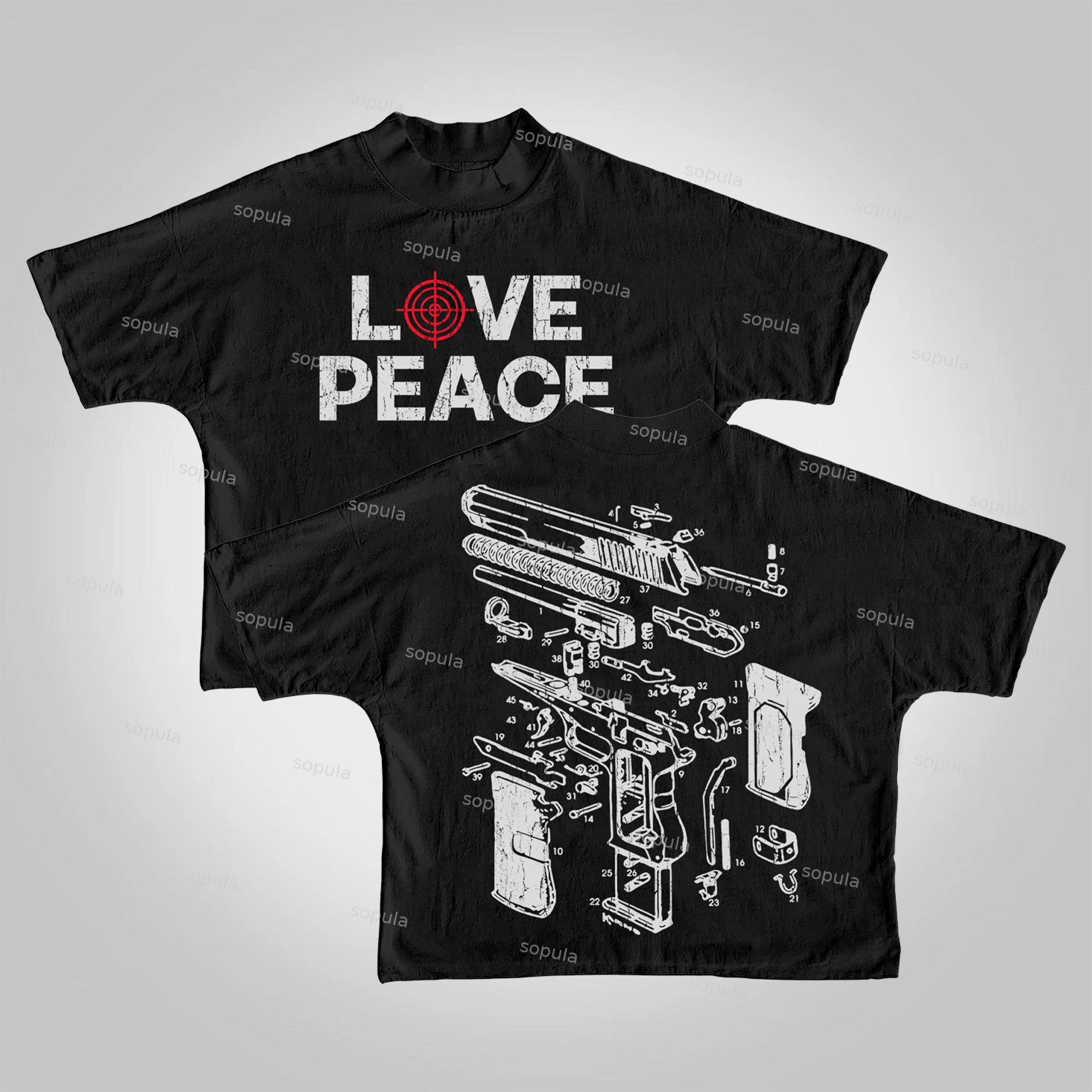 Sopula Love Peace Retro Deconstructed Gun Graphic Cropped T-shirt Product Image