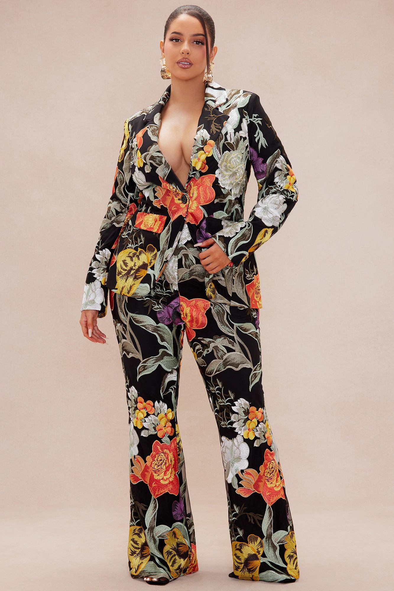 Adaila Floral Embroidered Pant - Black/combo Product Image