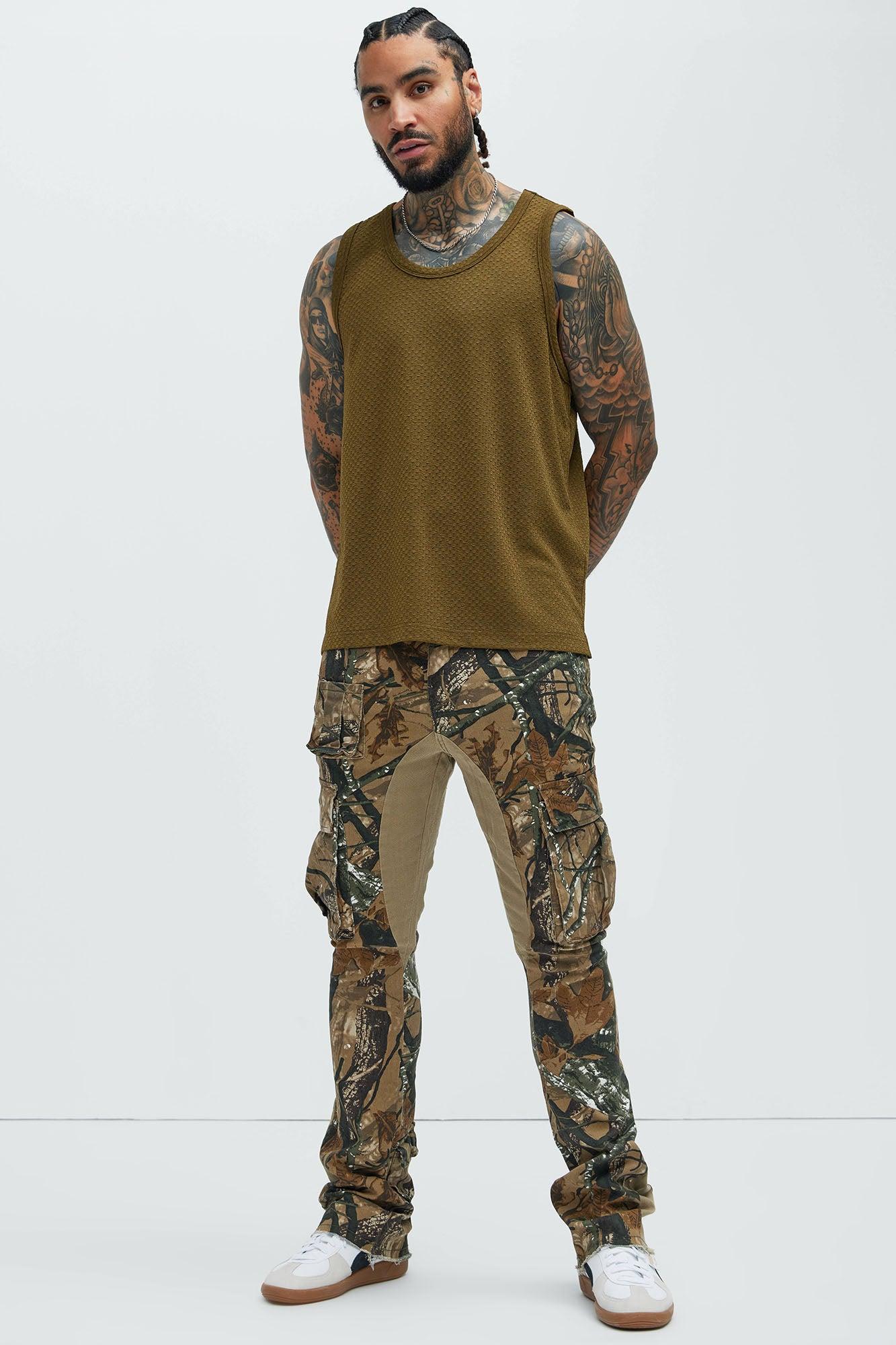 Into The Wild Panel Cargo Stacked Skinny Flare Pants - Brown/combo Product Image