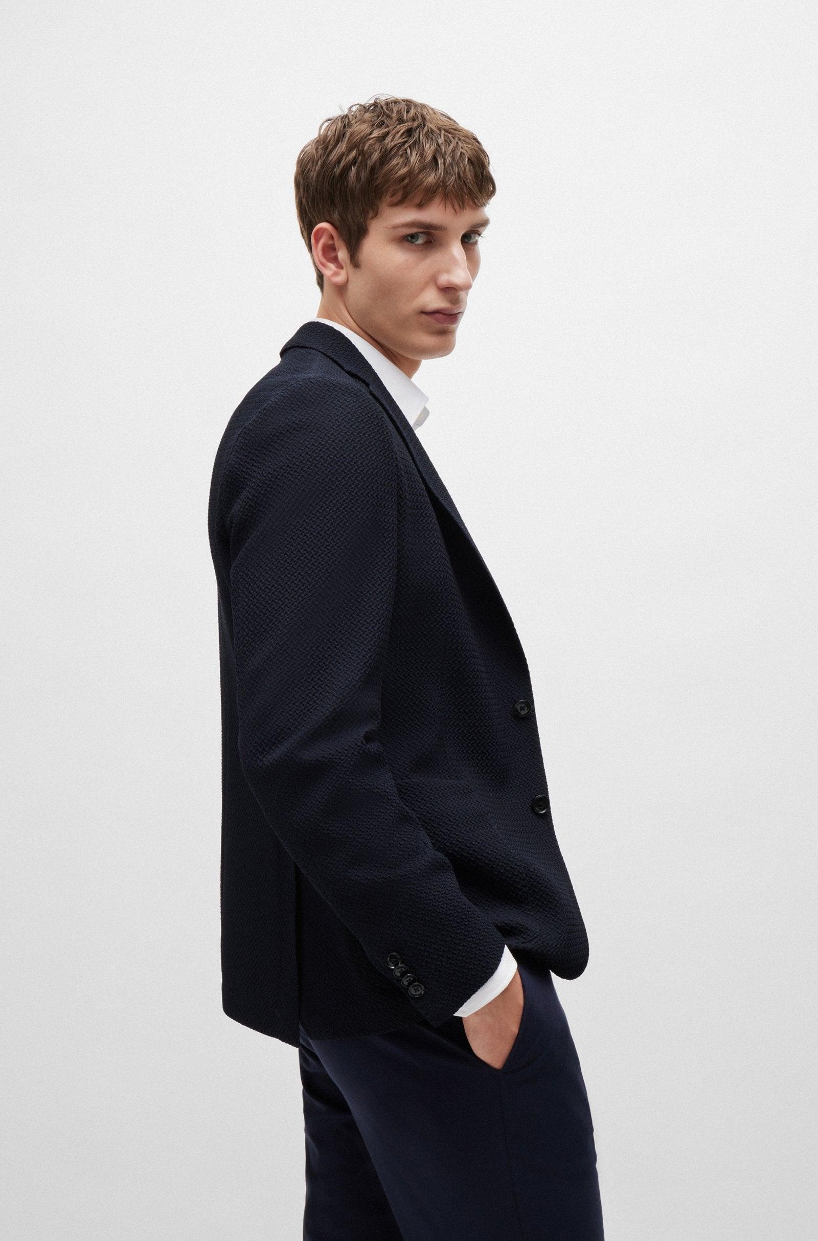 BOSS Slim-Fit Jacket in Wool-Blend Seersucker Fabric Product Image
