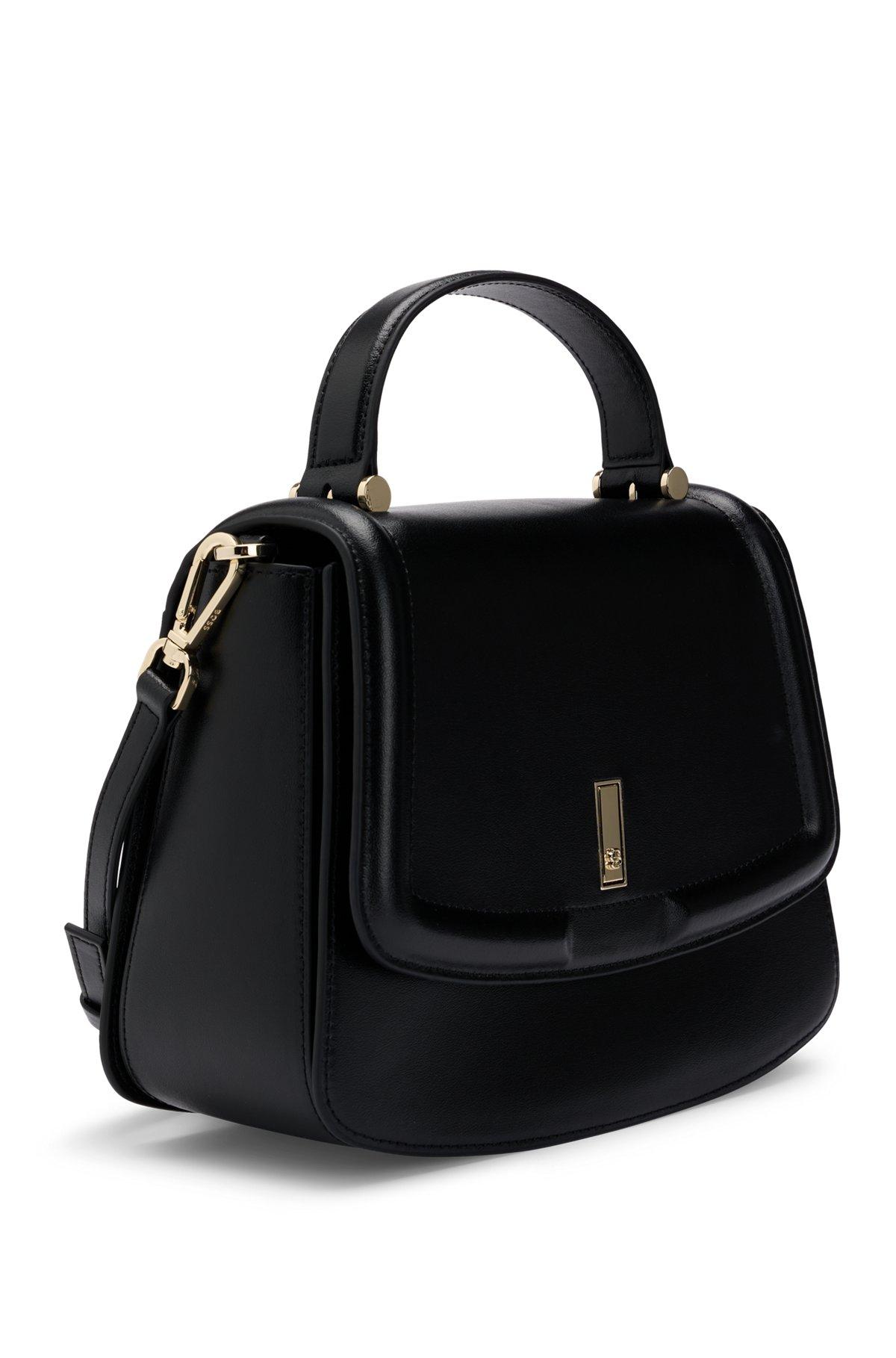 BOSS - Top-handle handbag in leather with Double B monogram - Black Product Image
