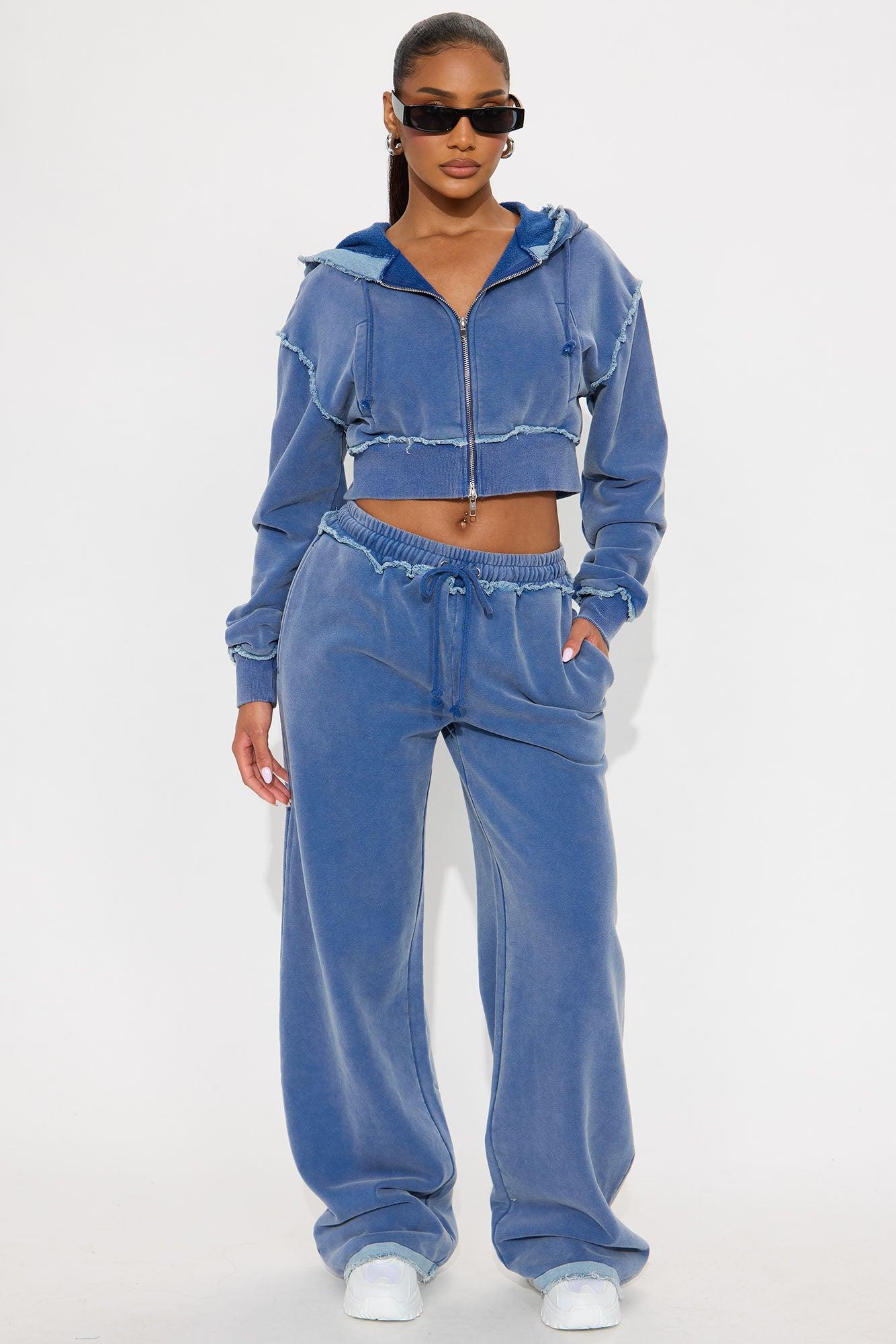 Your Favorite Fleece Low Rise Pant Set - Blue Female Product Image
