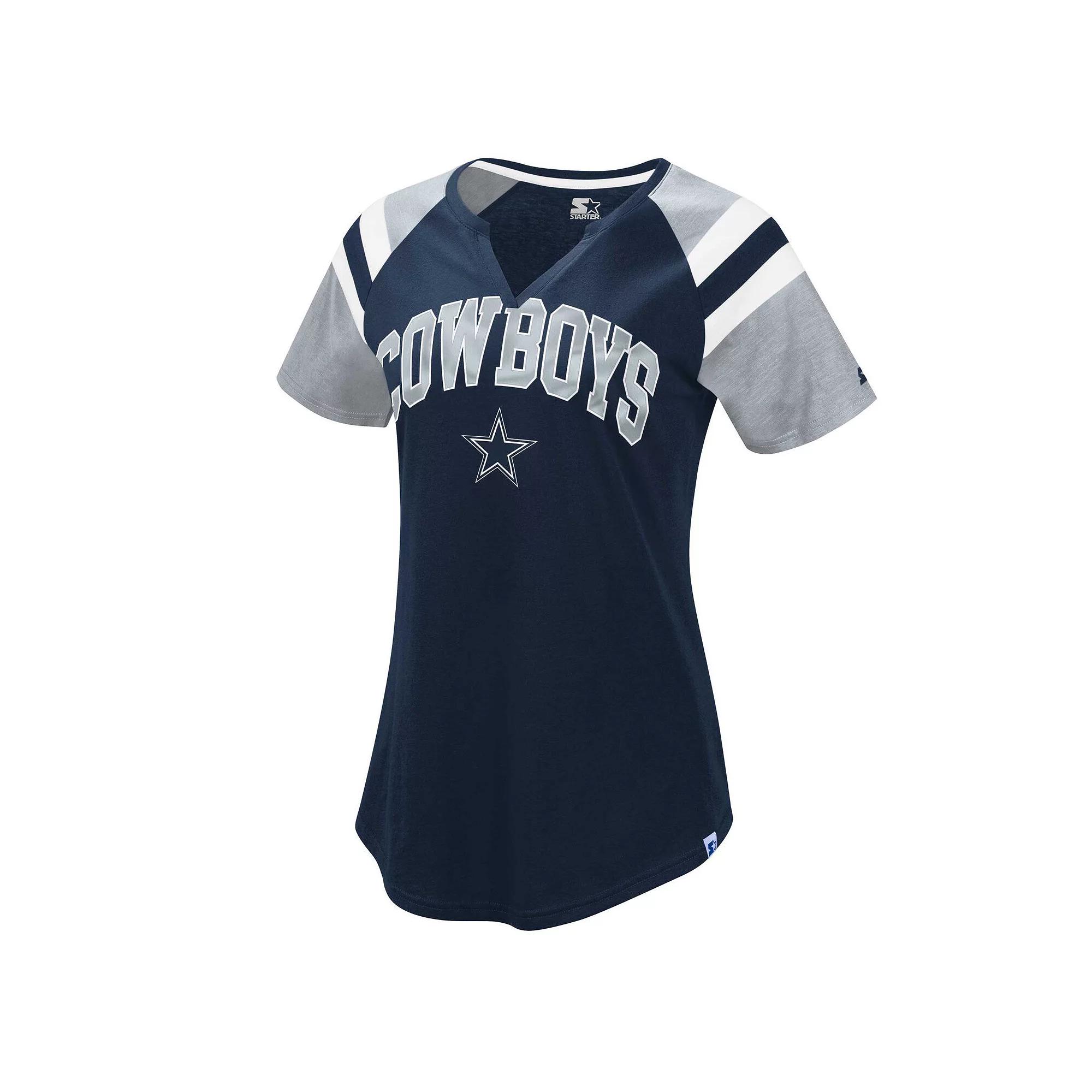 Women's Starter Navy Dallas Cowboys Game On Notch Neck Raglan T-Shirt, Size: Medium, Blue Product Image