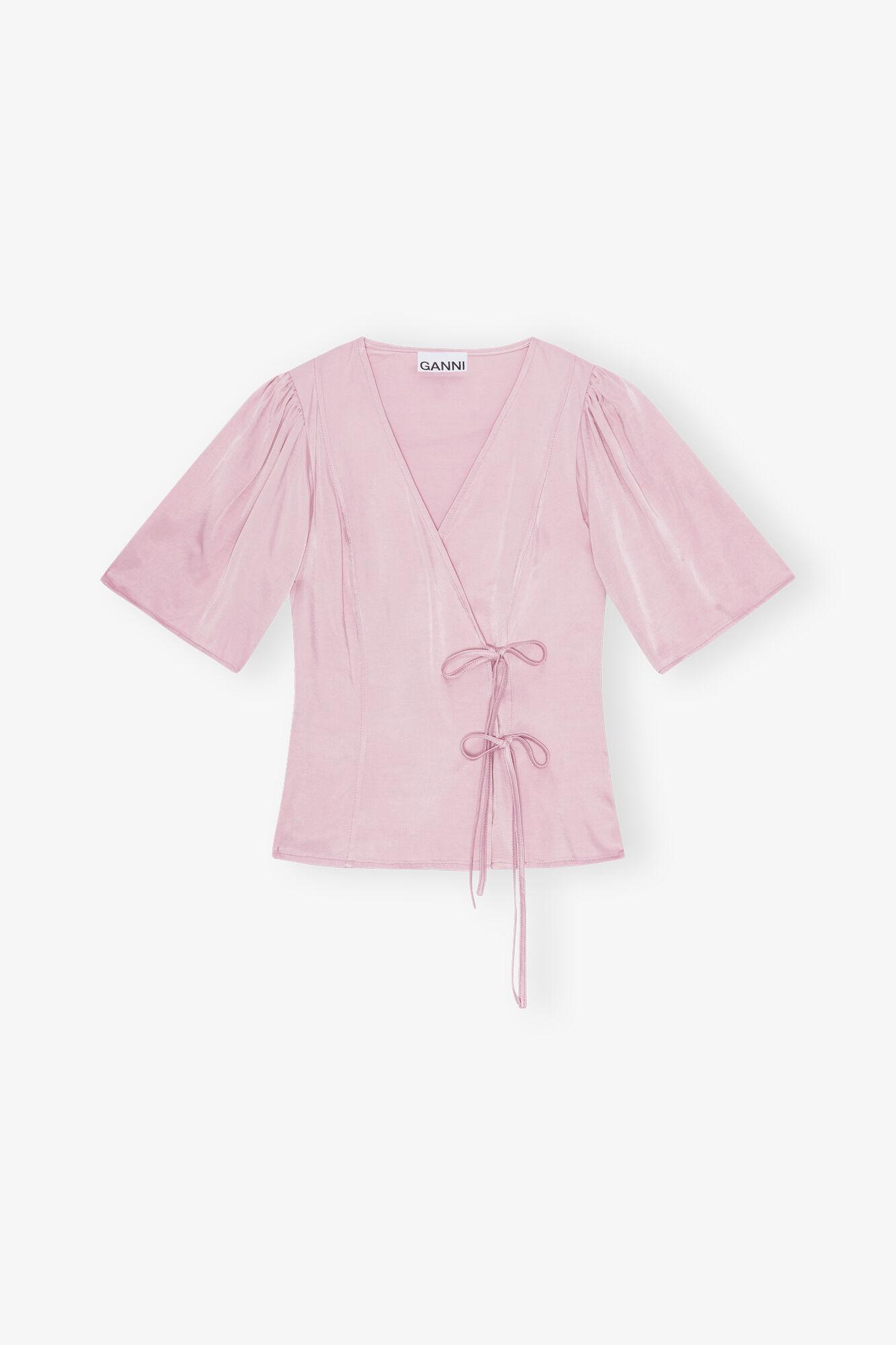 Pink Washed Satin Wrap Blouse Product Image