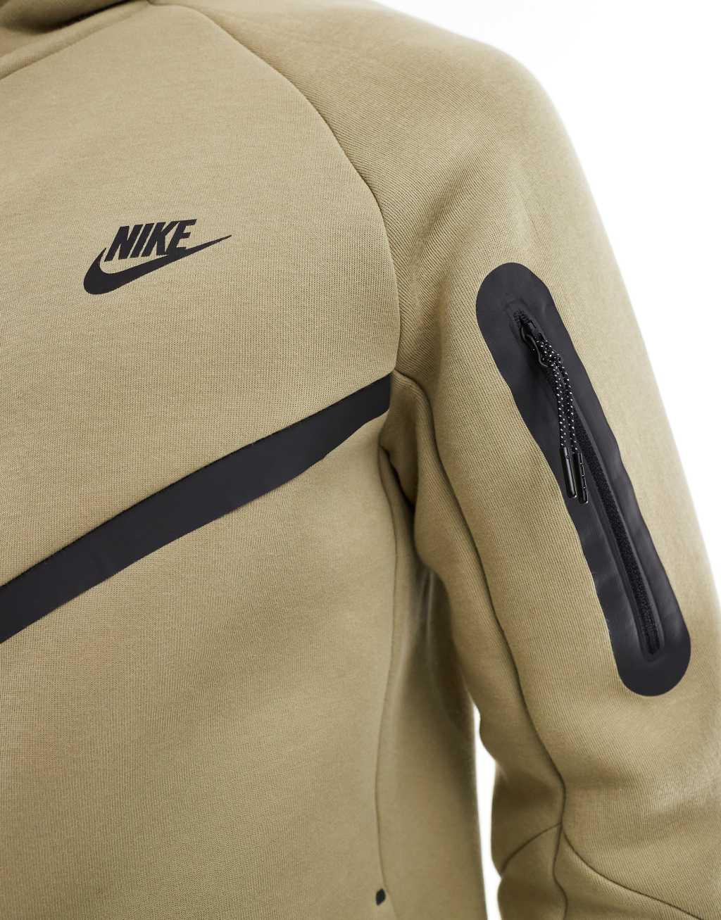 Nike Tech Fleece full zip hoodie in khaki Product Image