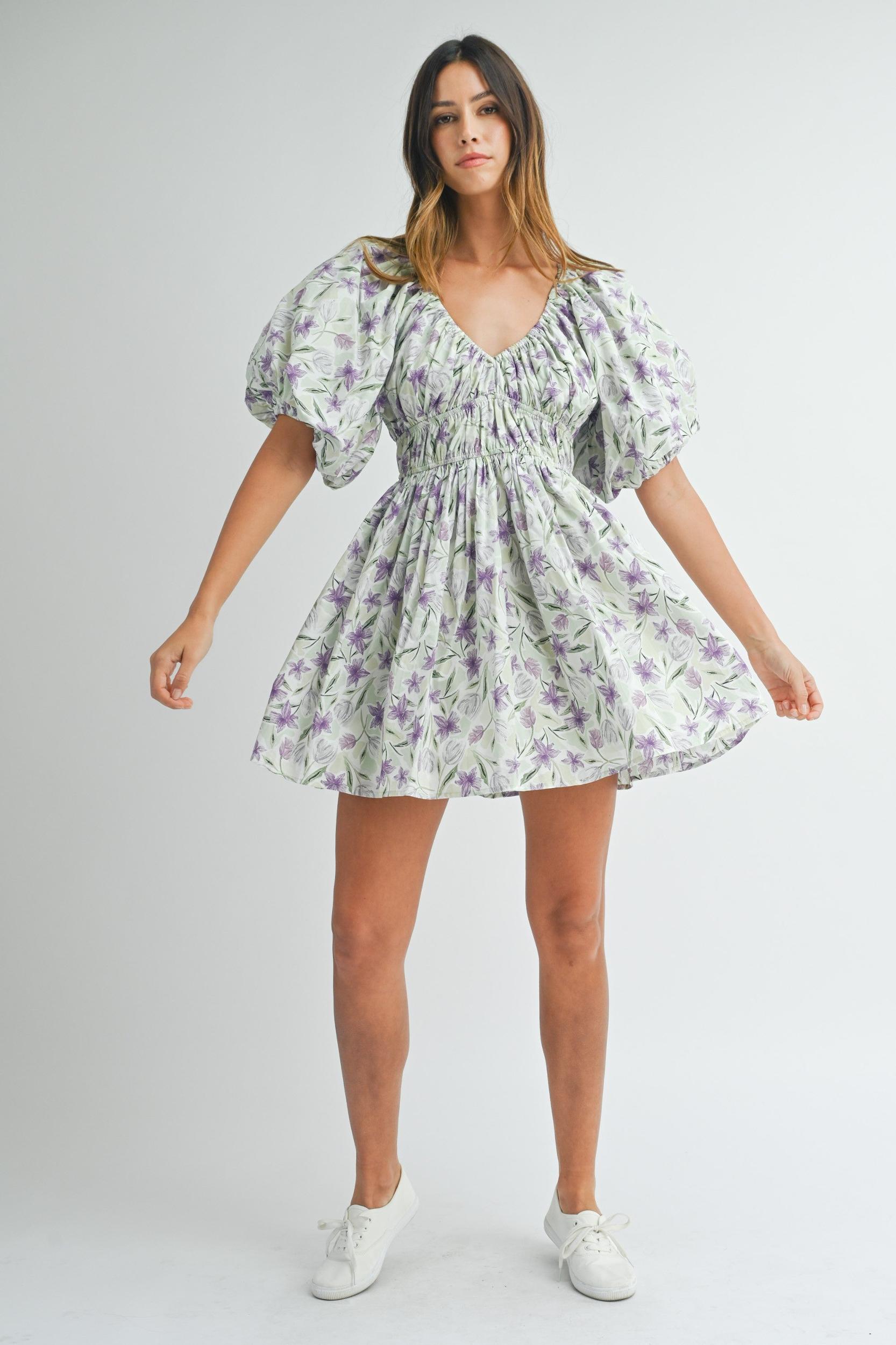 Floral Puff Sleeve Mini Dress Product Image