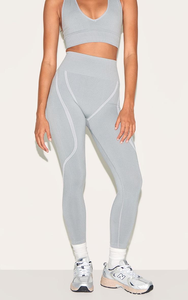  Grey Ribbed Seamless High Waisted Leggings Product Image