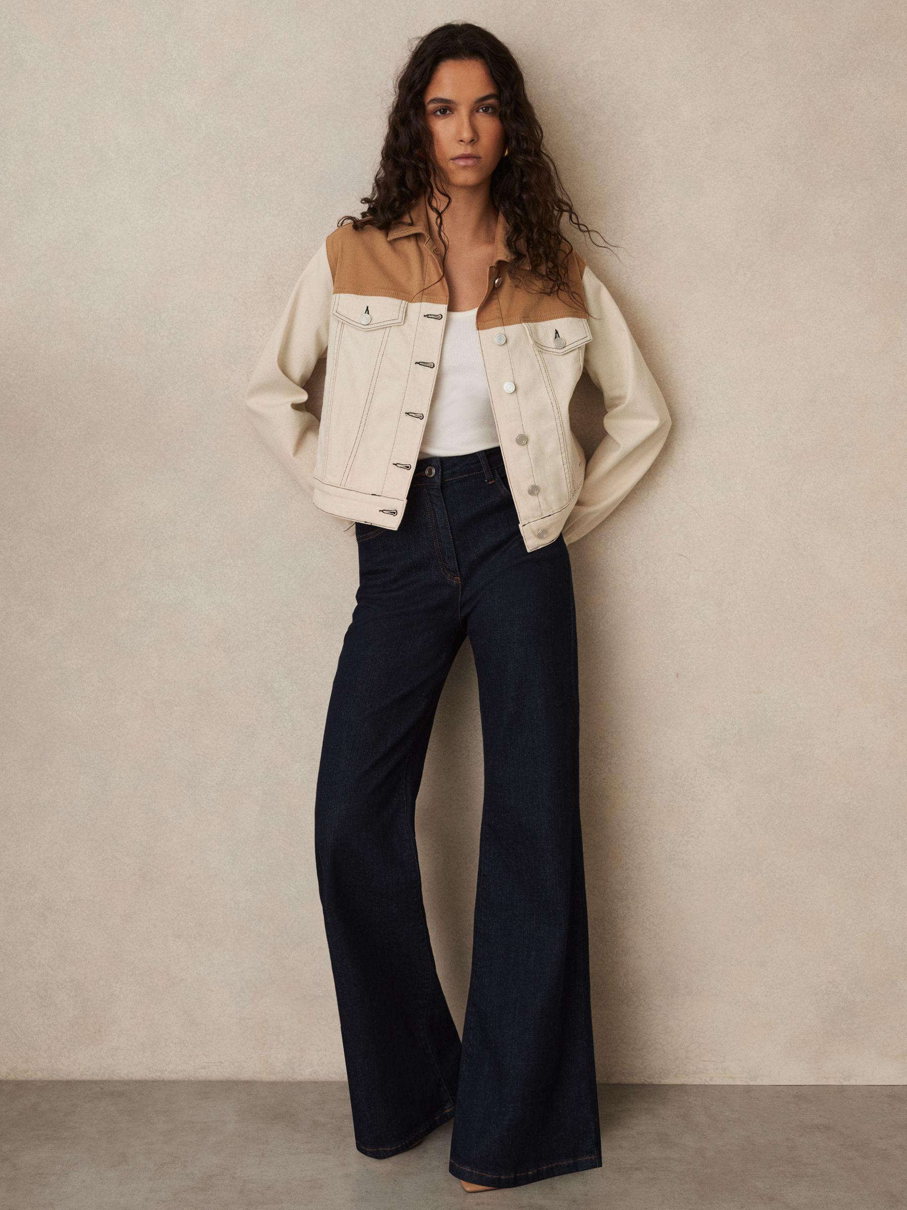 Colour-Block Denim Jacket in Ecru Product Image