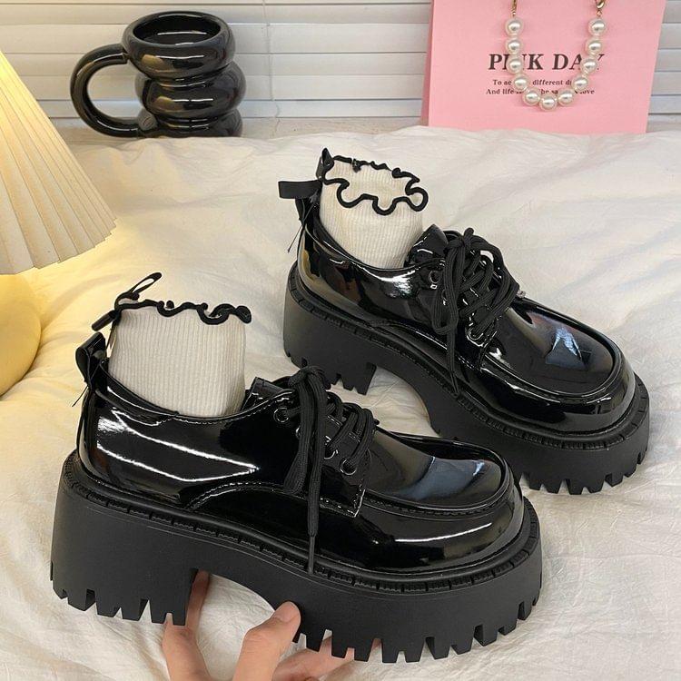 Platform Chunky Heel Lace-Up Shoes Product Image