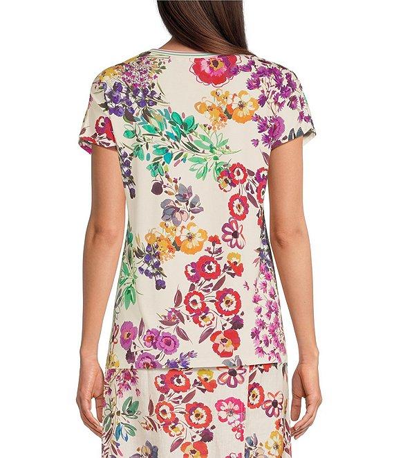JOHNNY WAS Janie Favorite Floral Print Knit Crew Neck Short Dolman Sleeve Coordinating Tee Product Image