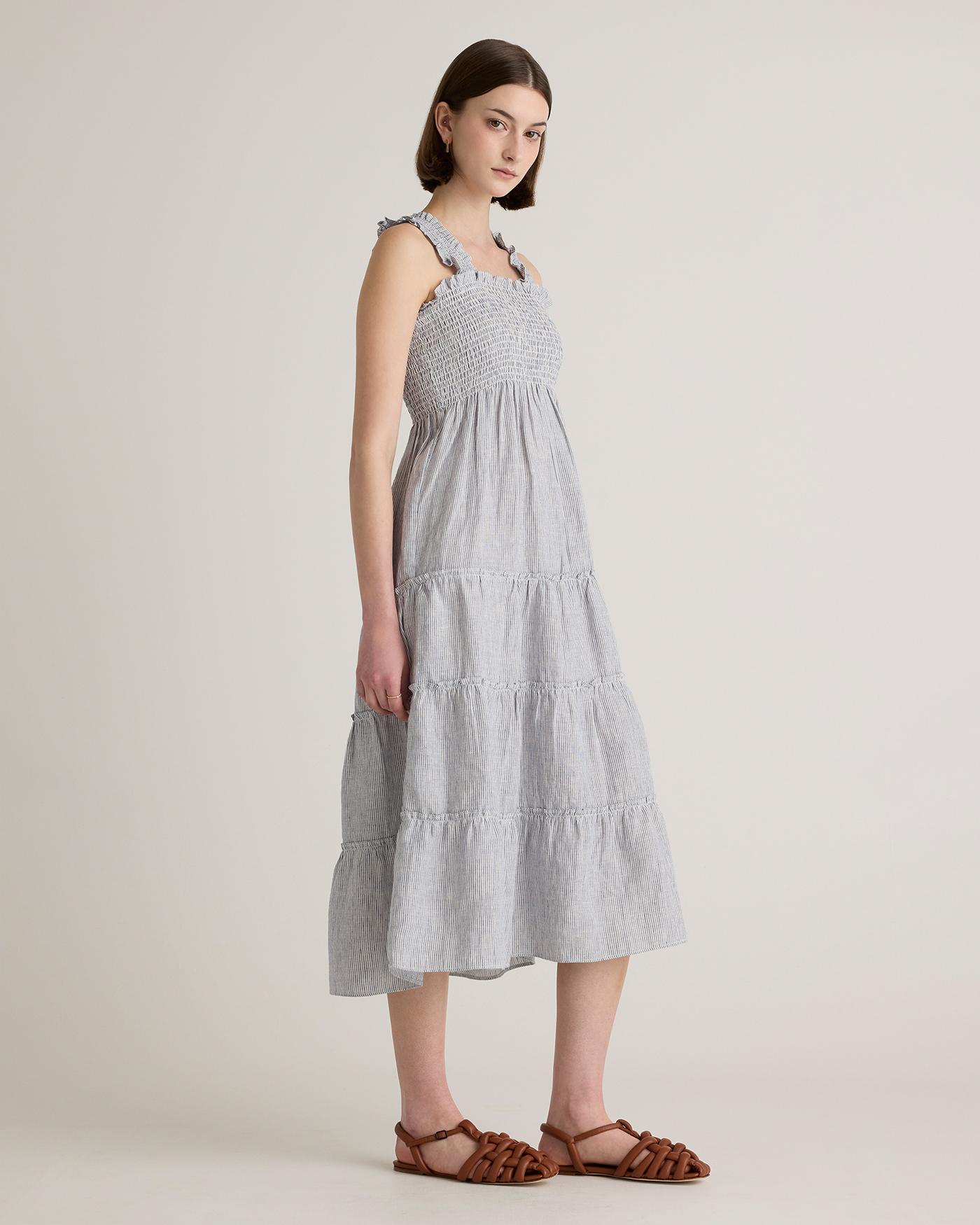 Quince | Women's 100% European Linen Smocked Midi Dress Product Image