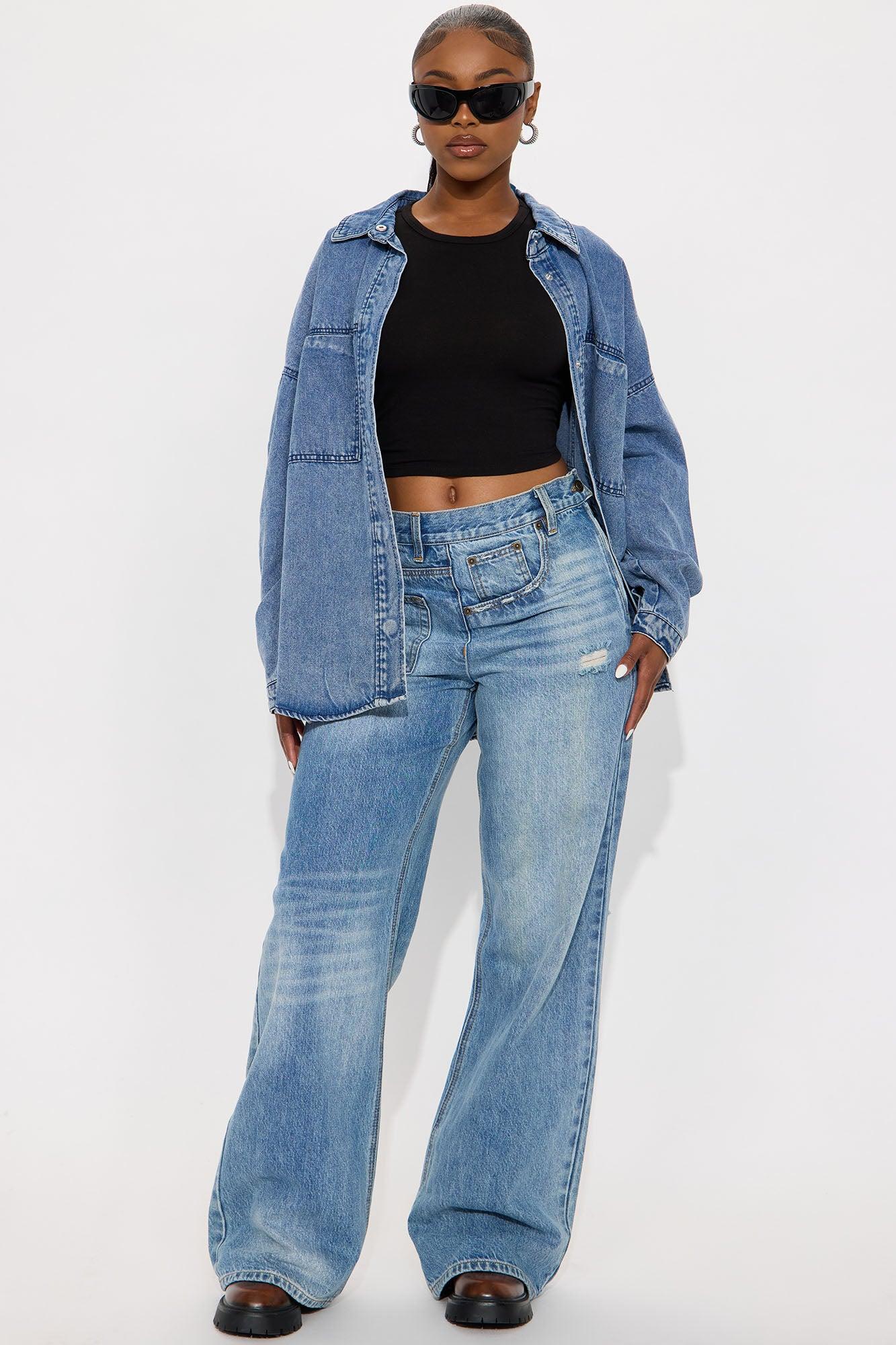 Everly Oversized Denim Shacket - Medium Wash Product Image