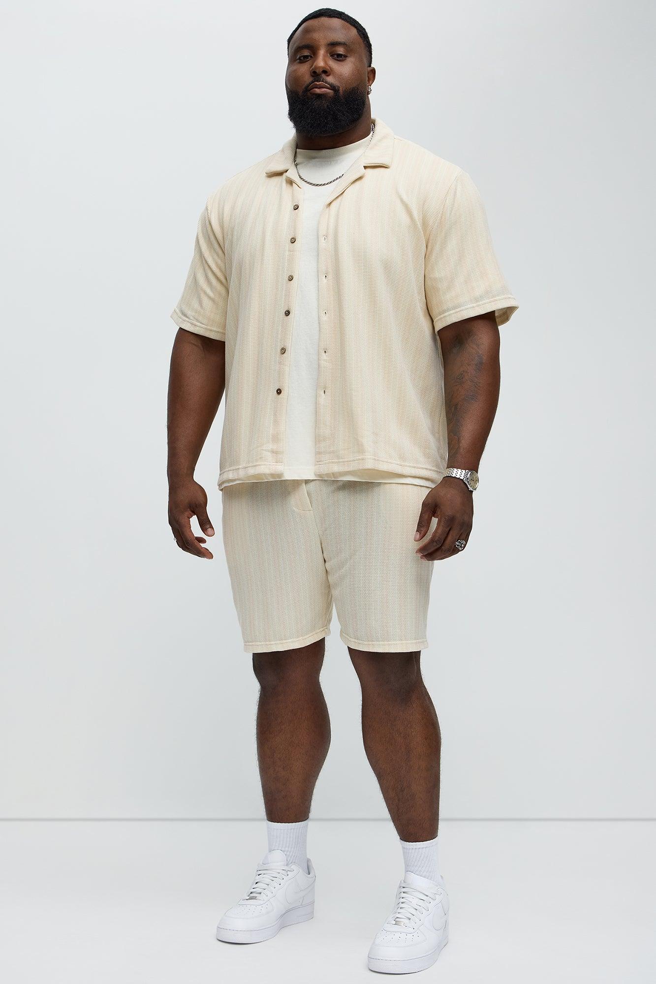 Valor Striped Short Sleeve Button Up - Cream Male Product Image