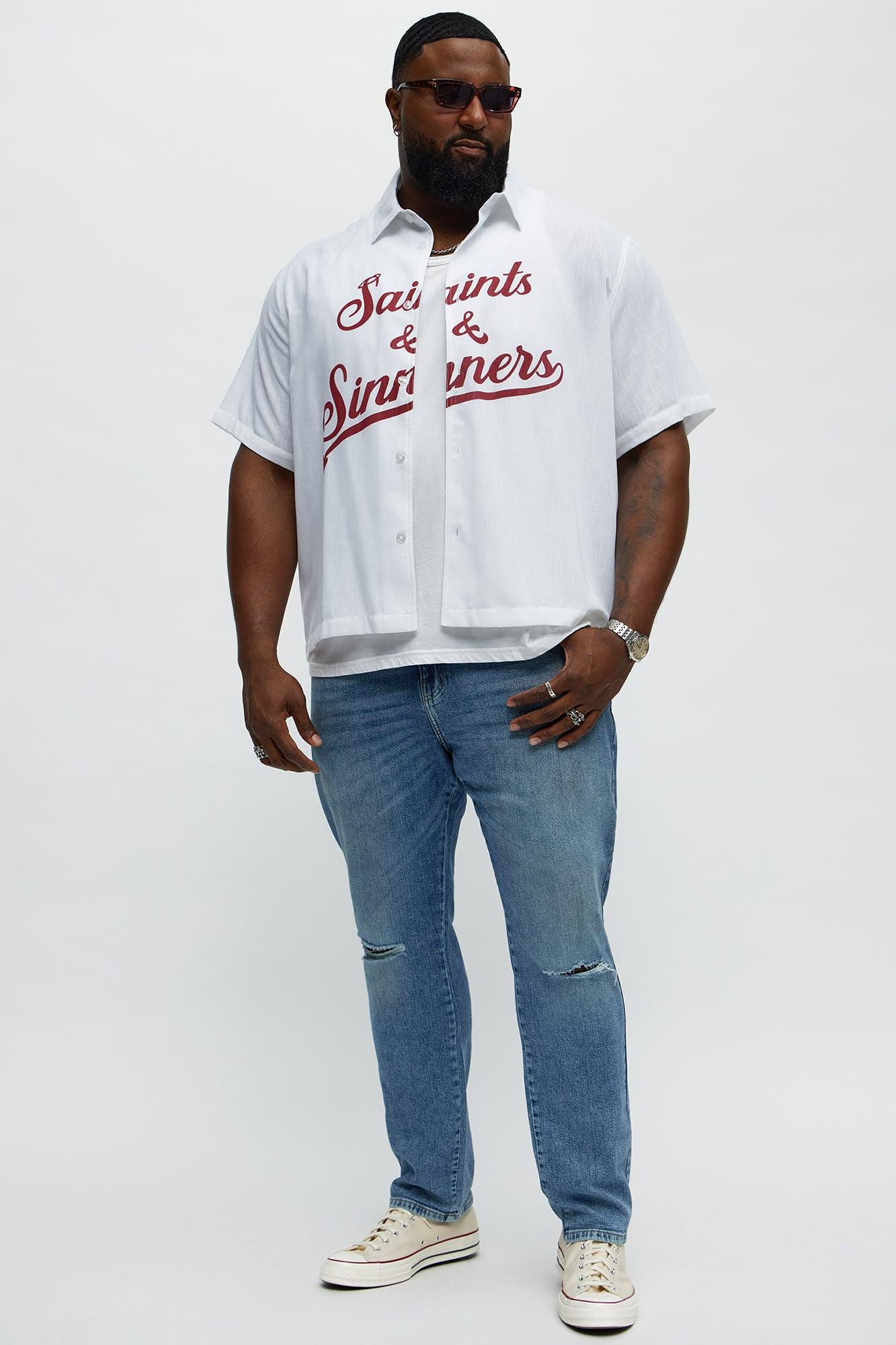 Play Dirty Distressed Slim Jeans - Medium Blue Wash Product Image