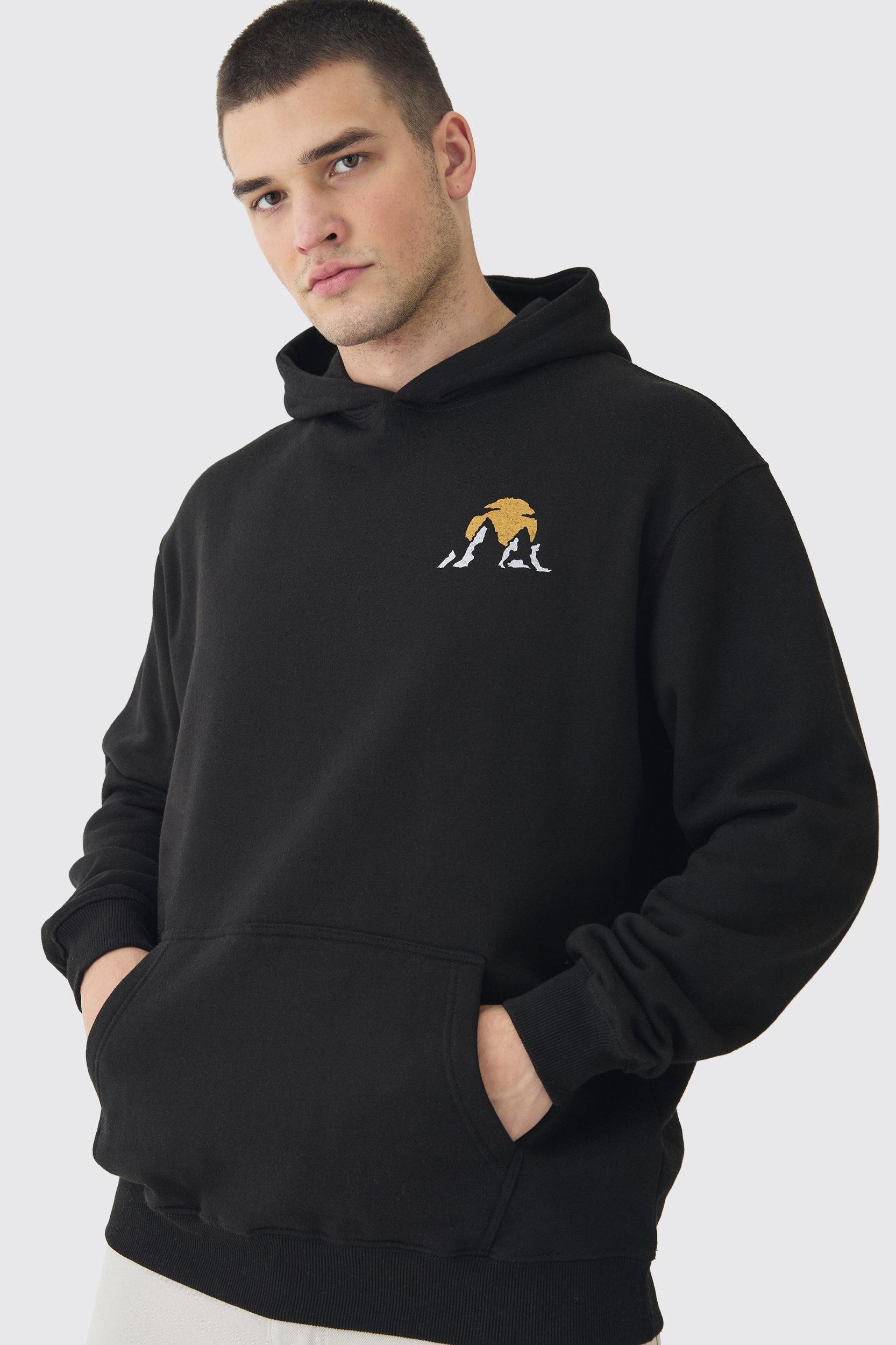 Tall Mountains Graphic Oversized Hoodie | boohooMAN USA Product Image