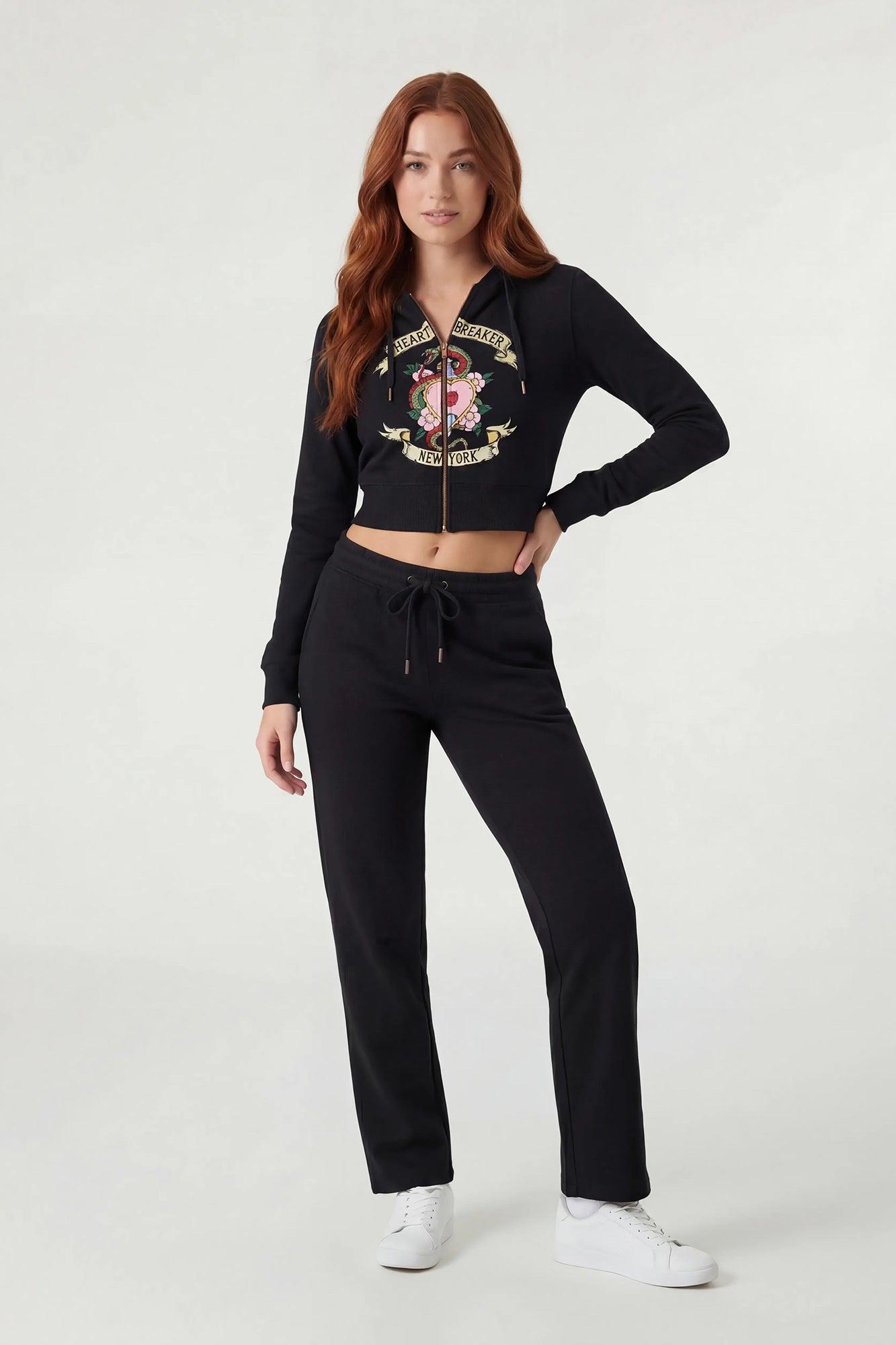 Graphic Fleece Cropped Zip-Up Hoodie Female Product Image