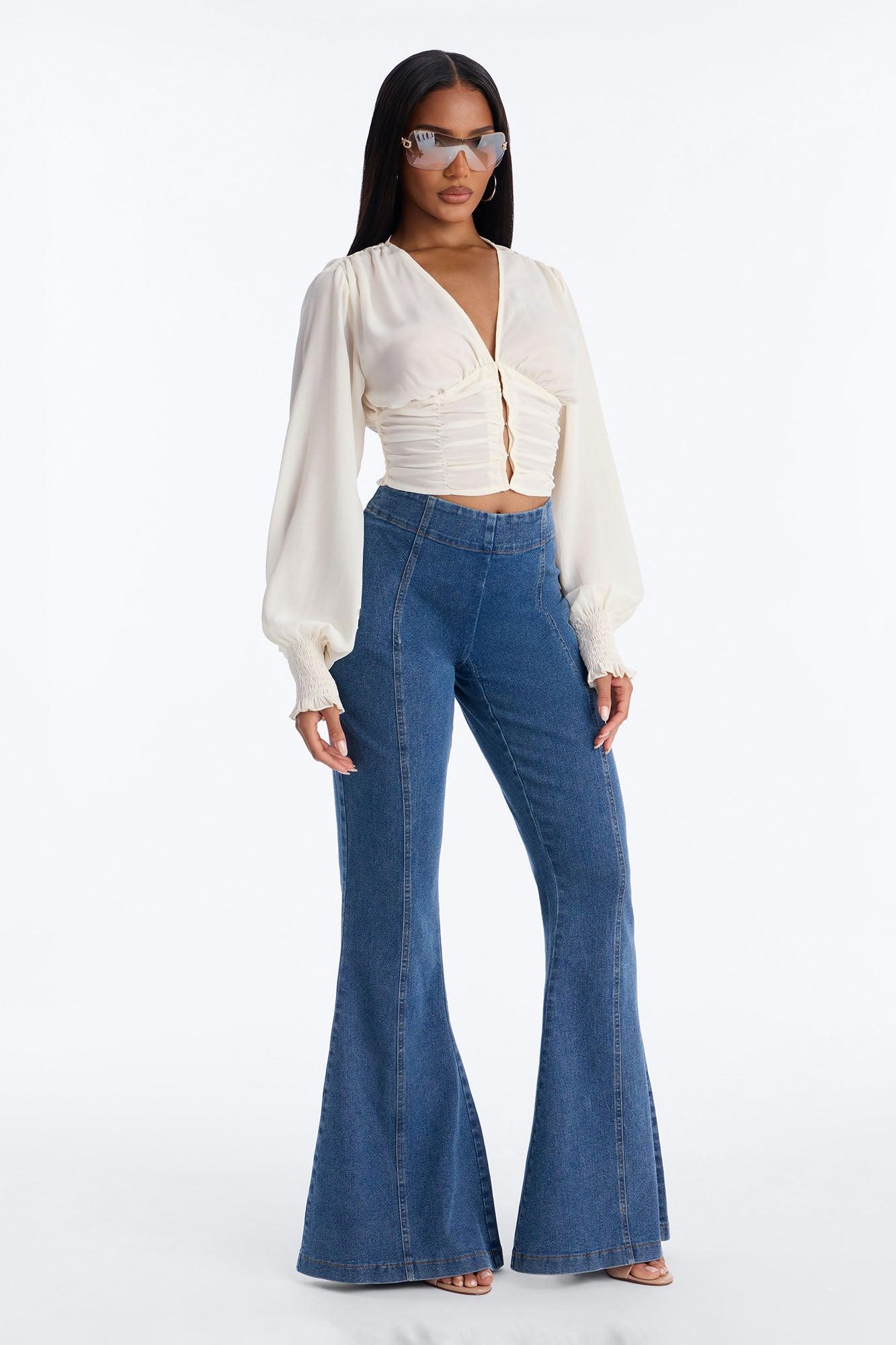 Bring The Flowers Ruched Chiffon Top - Cream Female Product Image