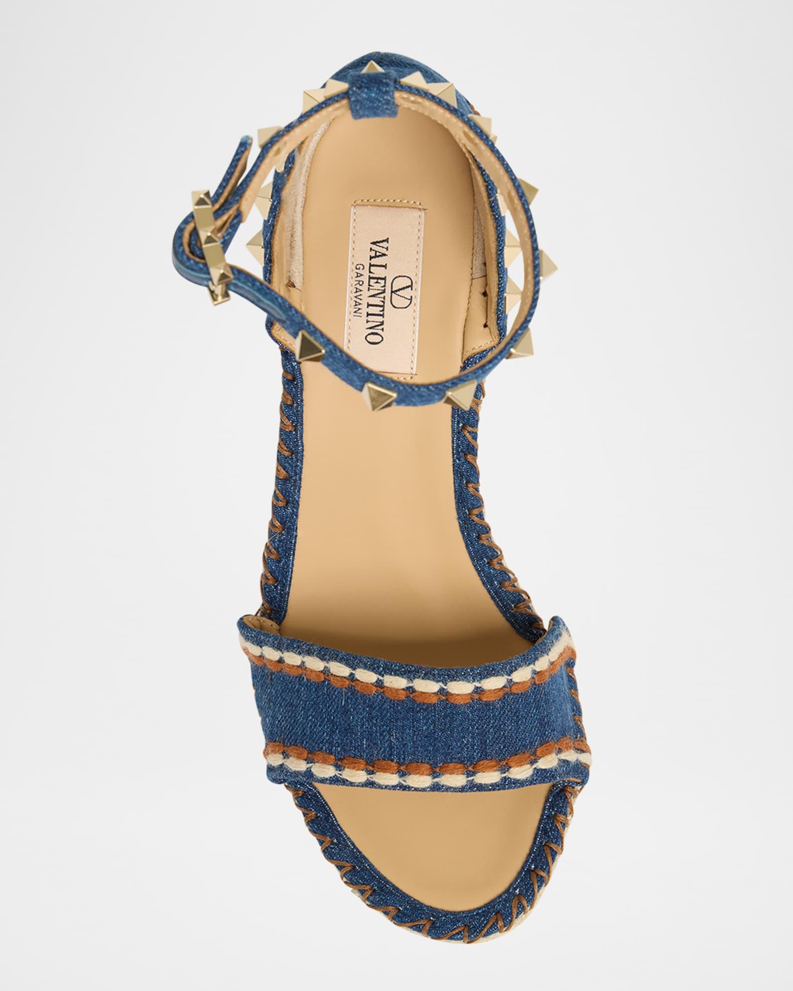 Rockstud Denim Wedge Espadrille Sandals Product Image