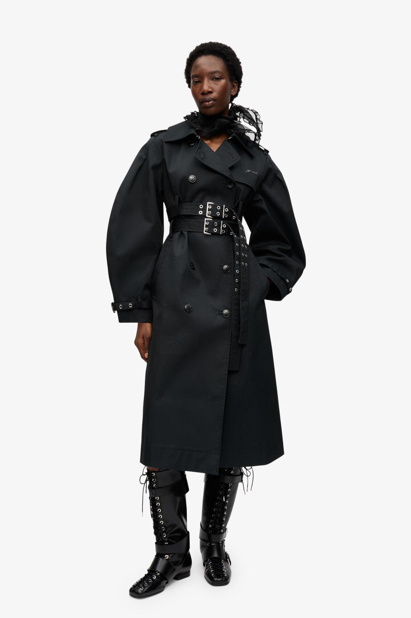 Black Bonded Cotton Trench Coat Product Image