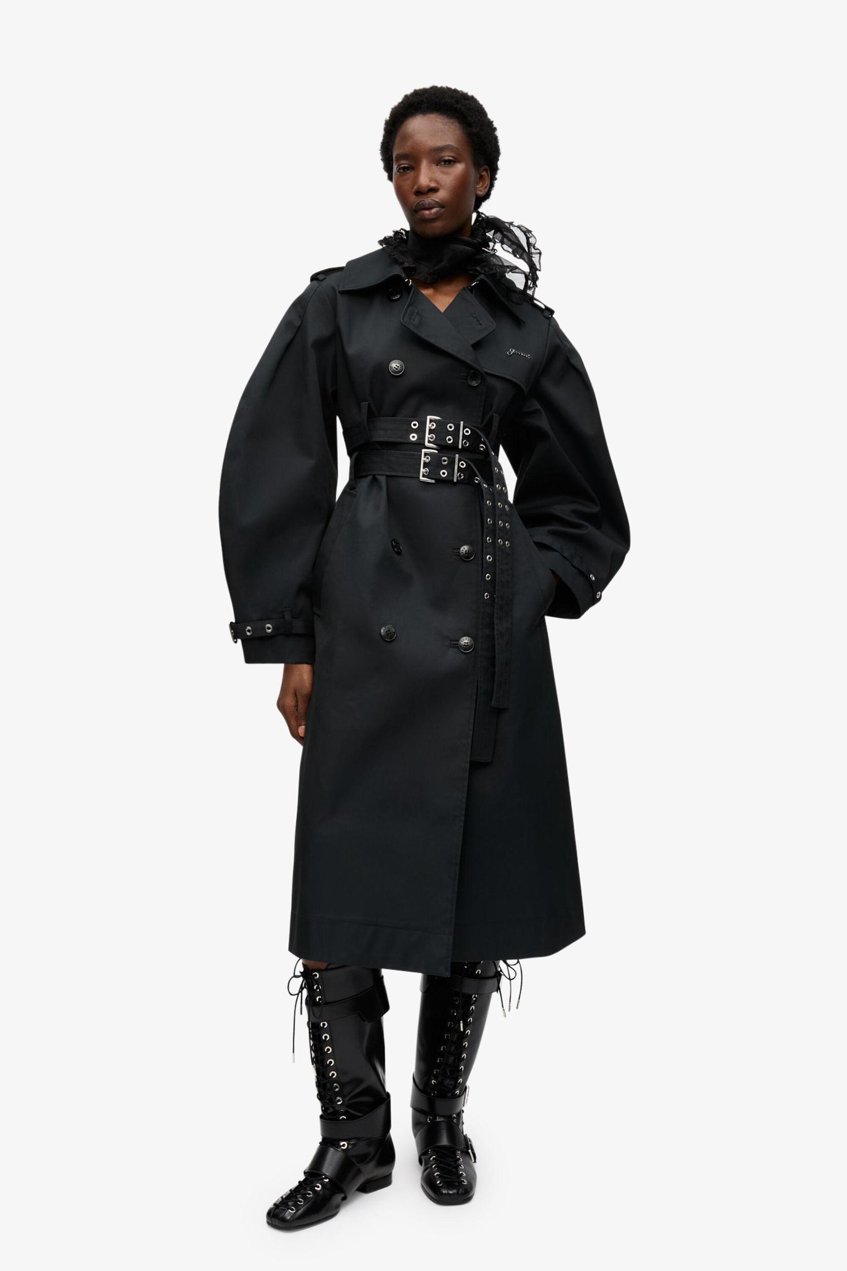 Black Bonded Cotton Trench Coat Product Image