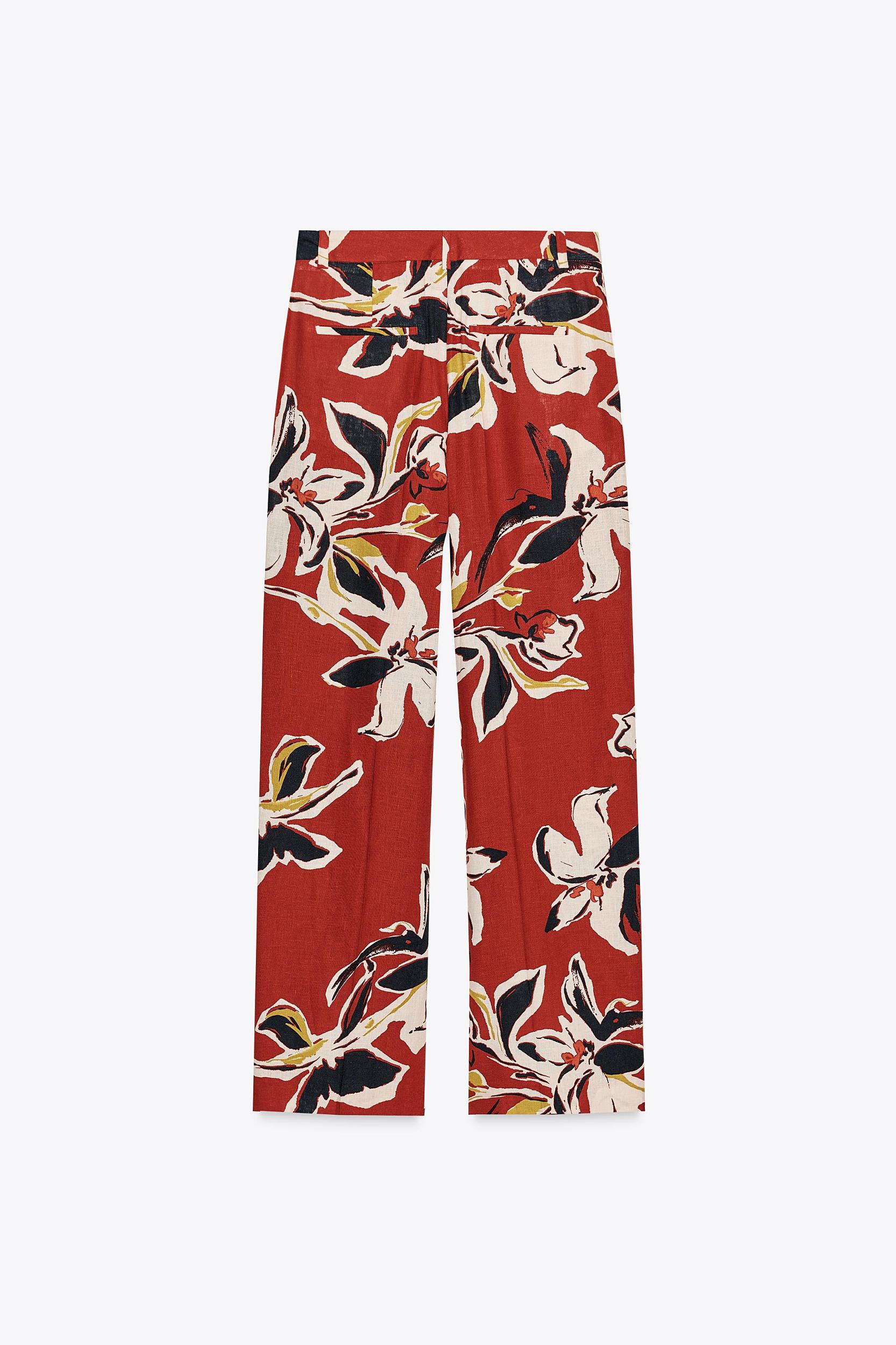 FLORAL PRINT LINEN PANTS Product Image