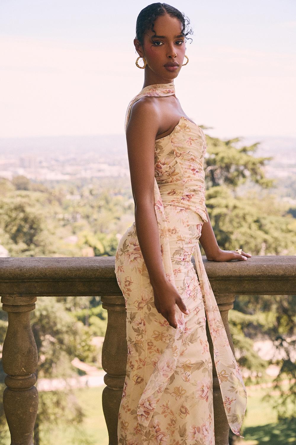 Hallie  honeyflower print strapless corset with neck scarf Product Image