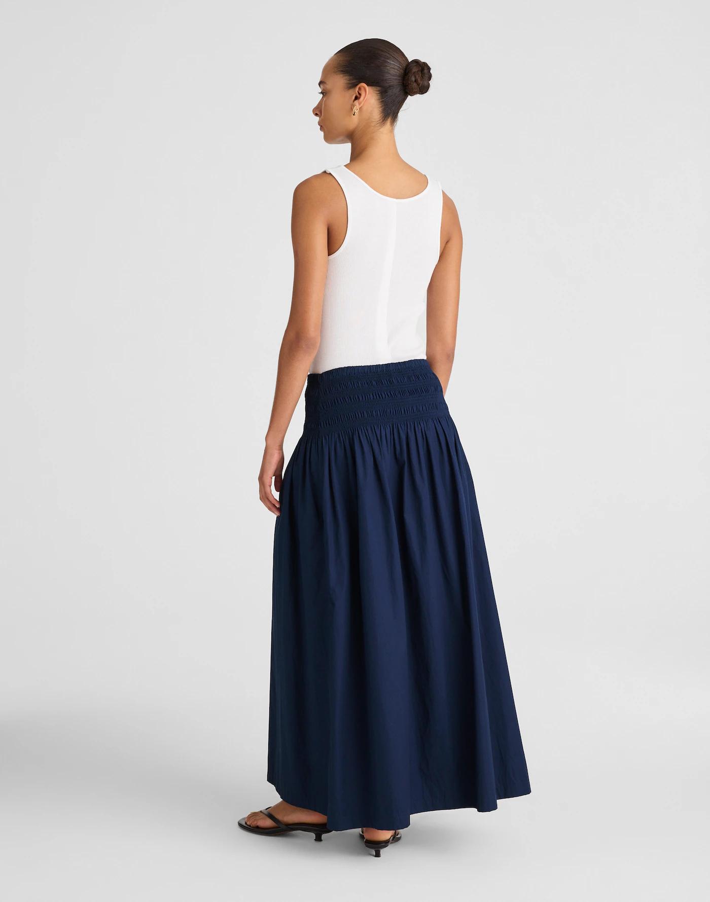 Smocked-Waist Poplin Midi Skirt Product Image