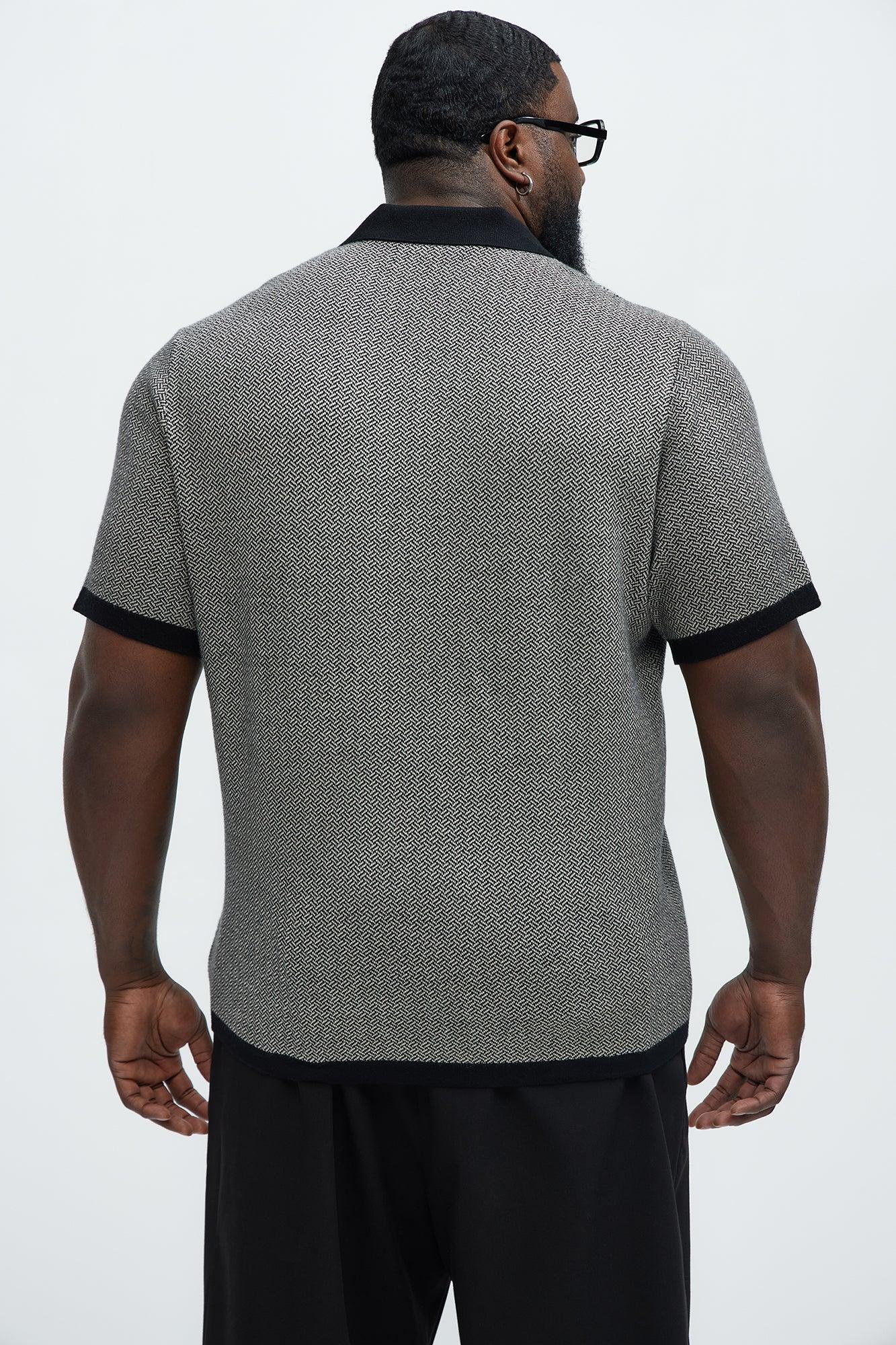 Harry Herringbone Button Down Sweater Polo - Black/combo Product Image
