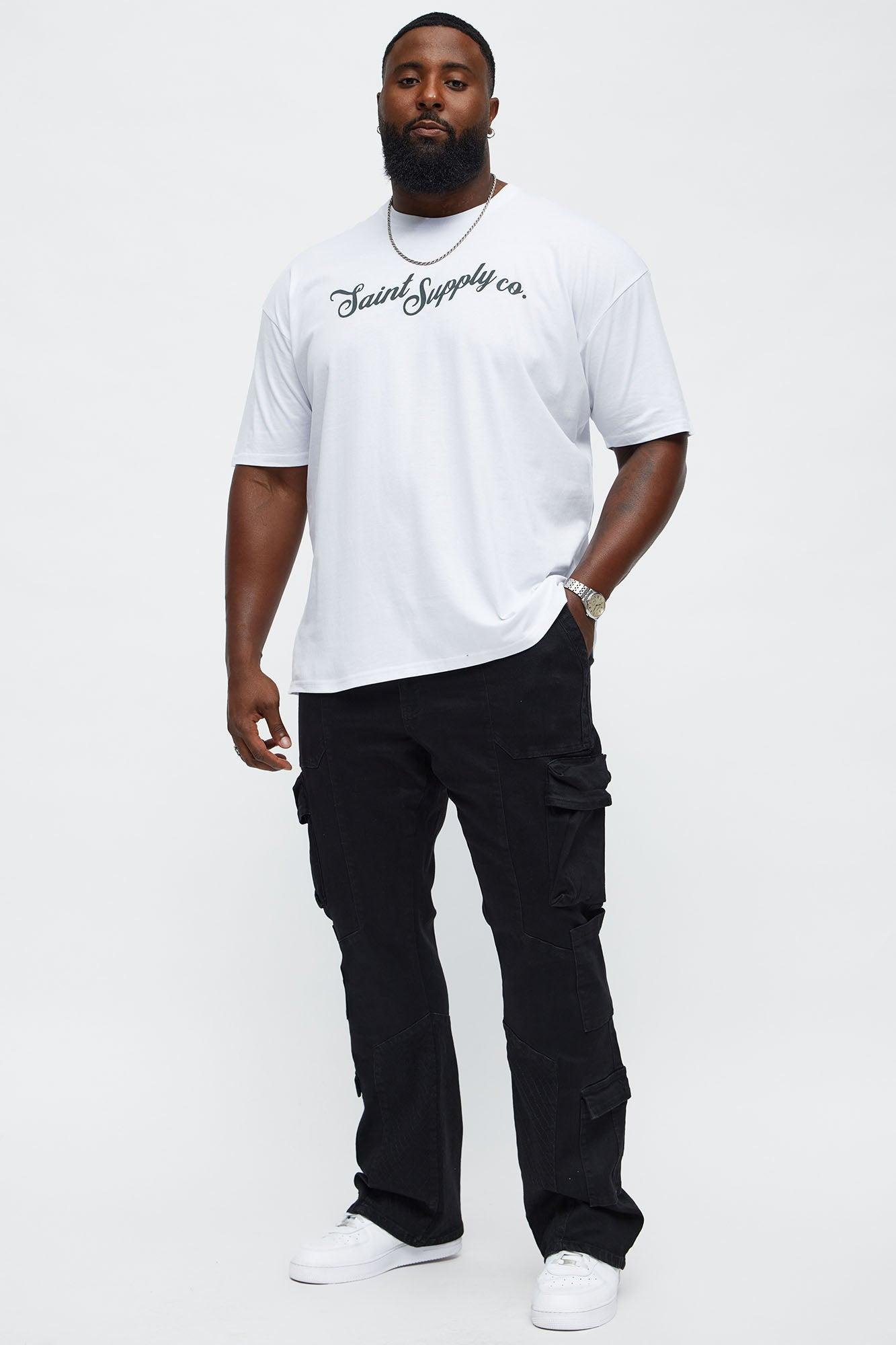 Stacked Slim Flare Rebel Stitch Cargo Jeans - Black Male Product Image