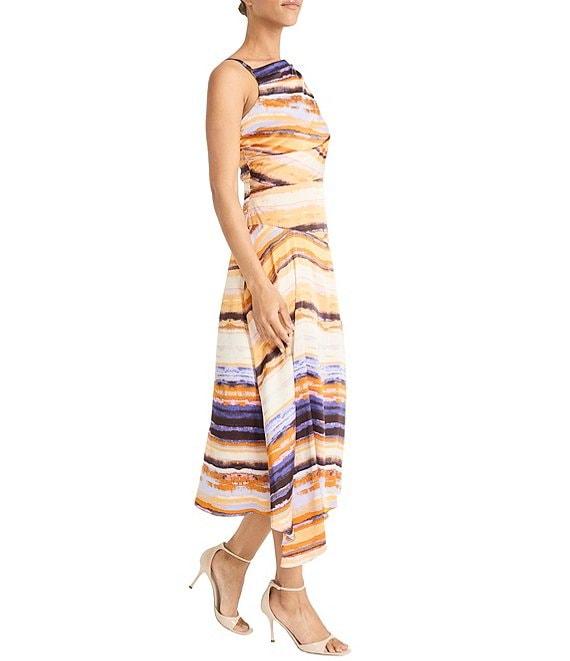 Maggy London Boat Neck Sleeveless Printed Satin Georgette Midi Dress Product Image