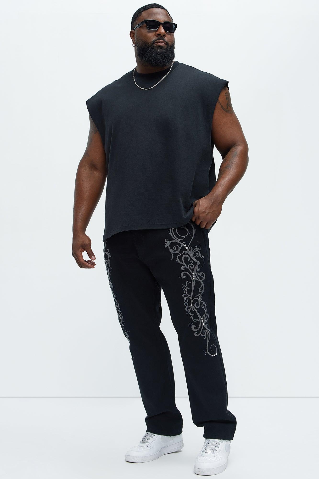 Kurt Rhinestone Embroidered Slim Jeans - Black Product Image