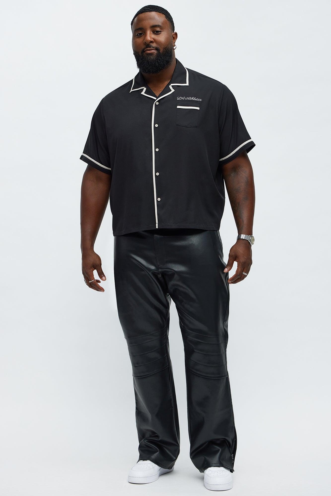 Slim Flare Zipper Pocket Faux Leather Pants - Black Male Product Image